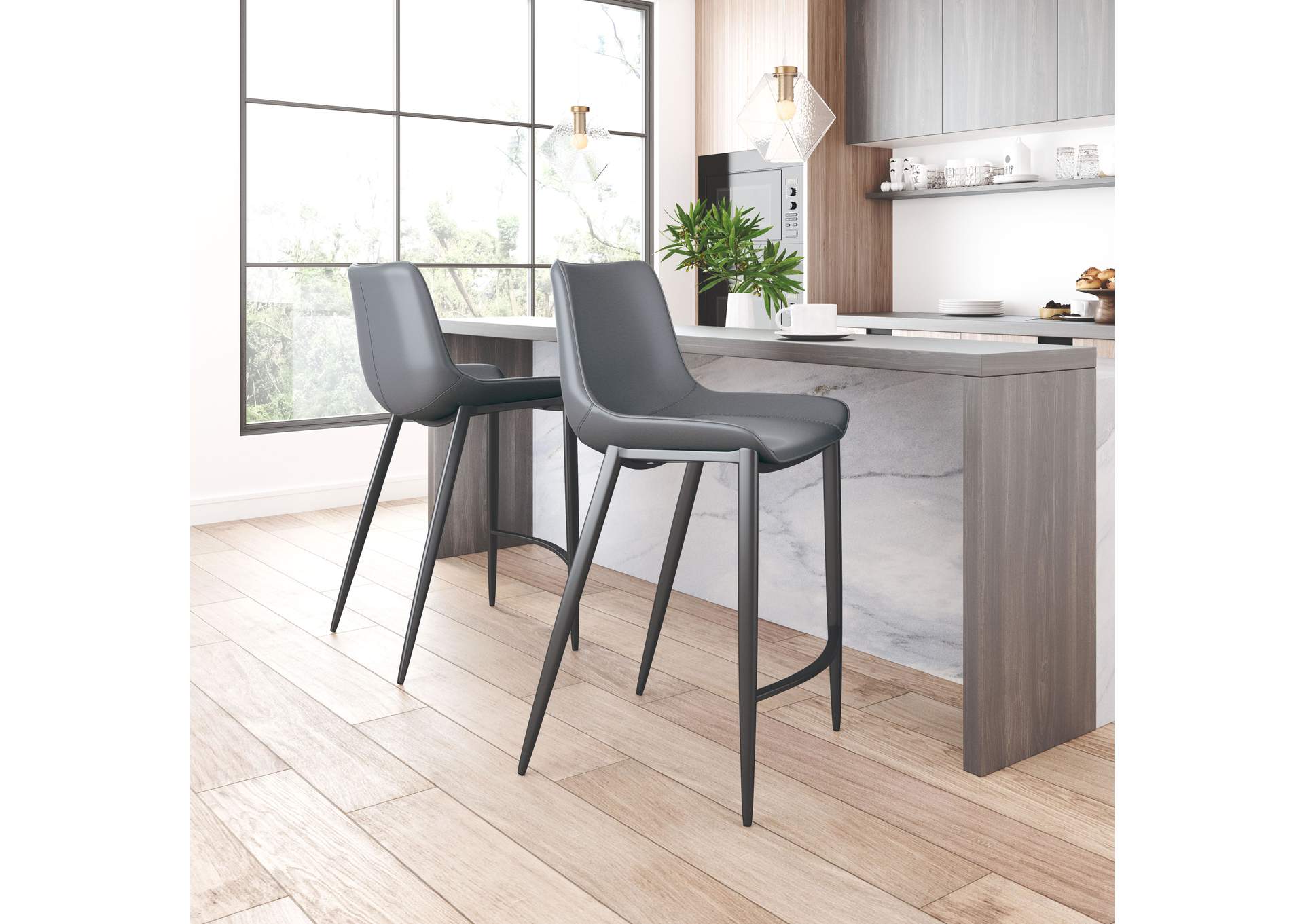 Magnus Barstool (Set Of 2) Dark Gray & Black,Zuo