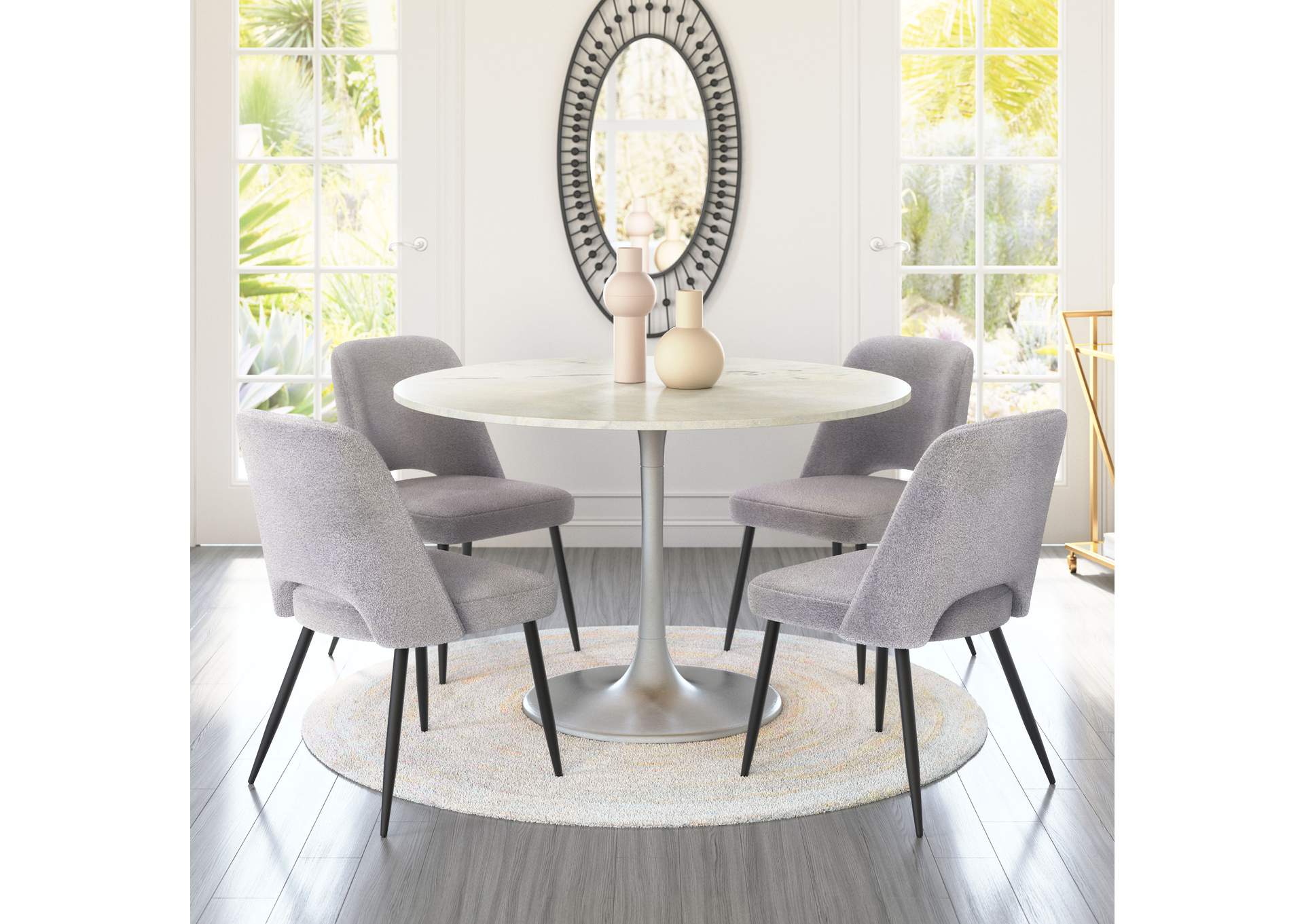 Gotham Dining Table 48" White & Silver,Zuo