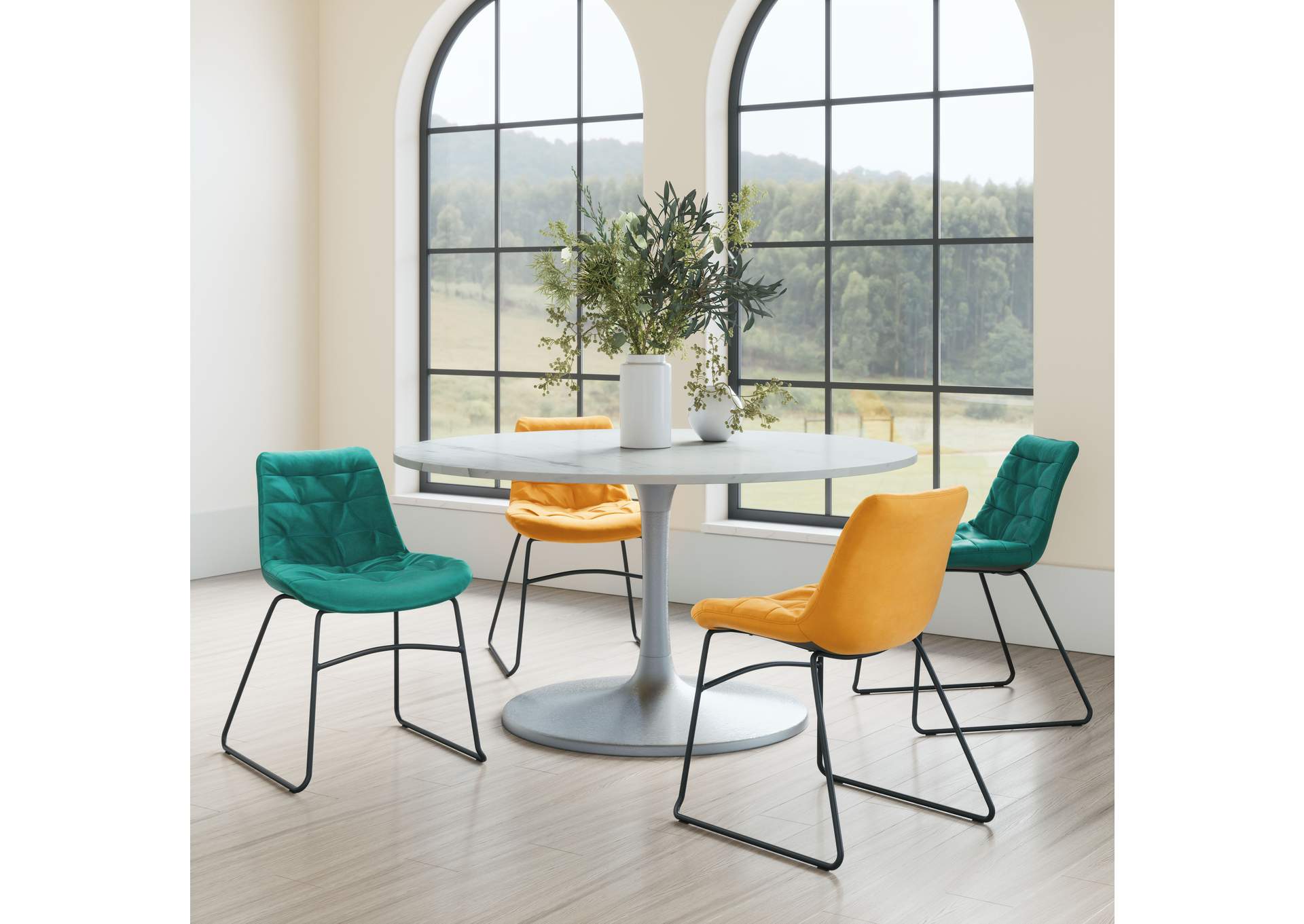 Gotham Dining Table 60" White & Silver,Zuo