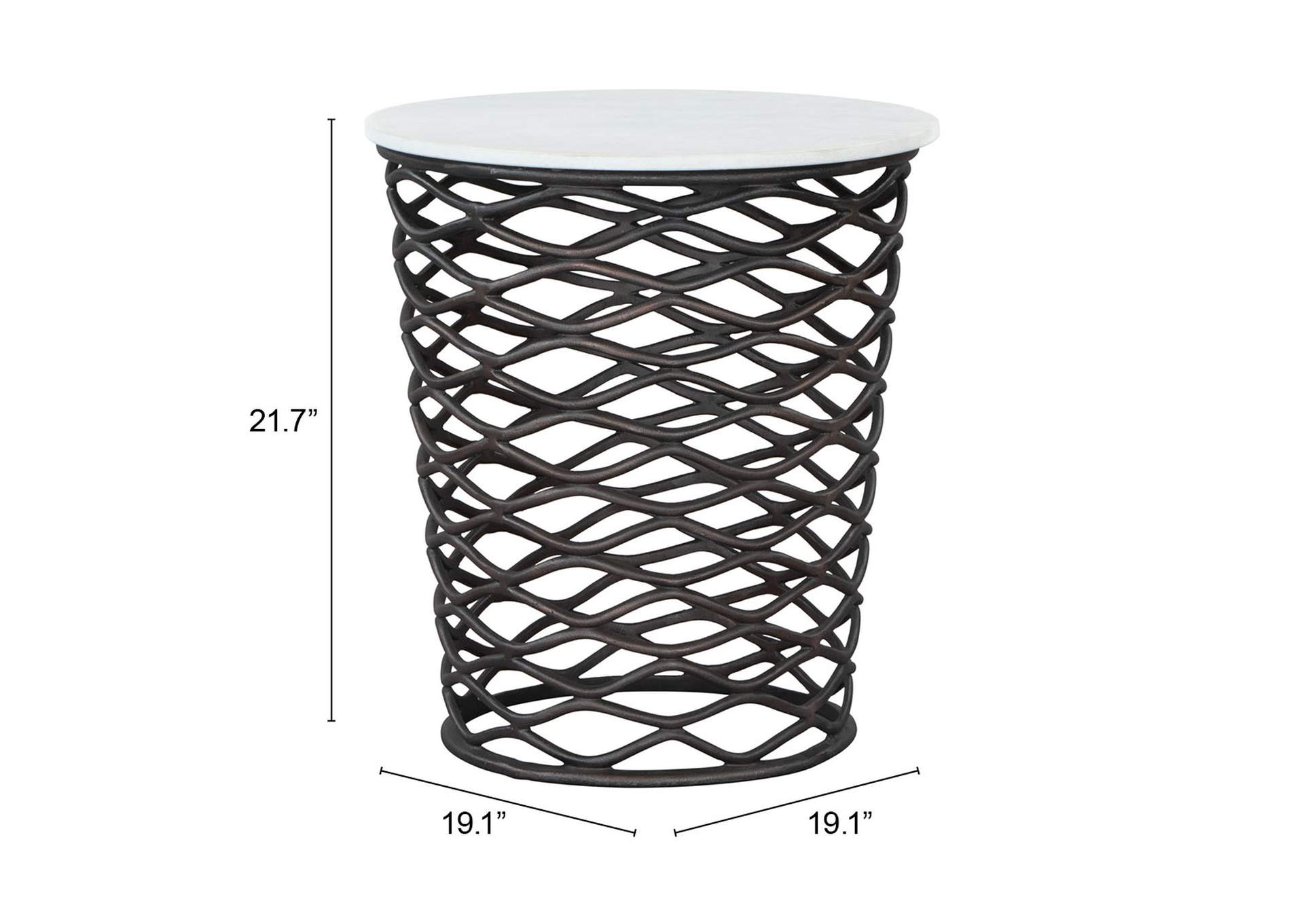 King Side Table White & Antique Bronze,Zuo