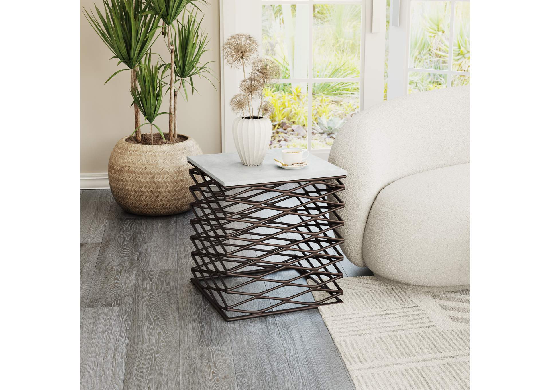 Duke Side Table White & Antique Bronze,Zuo