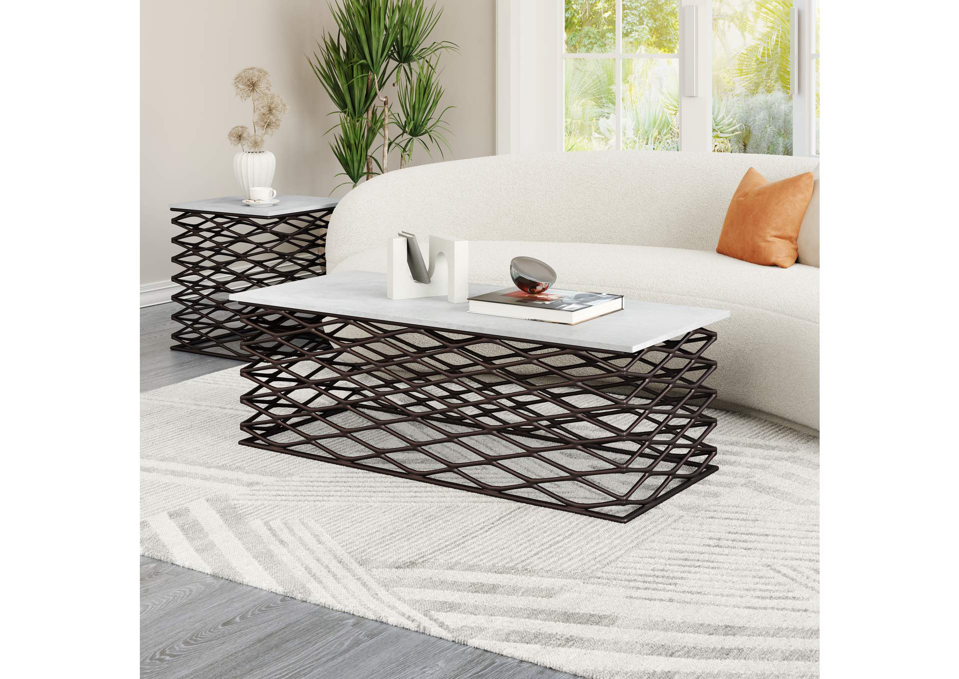 Duchess Coffee Table White & Antique Bronze,Zuo