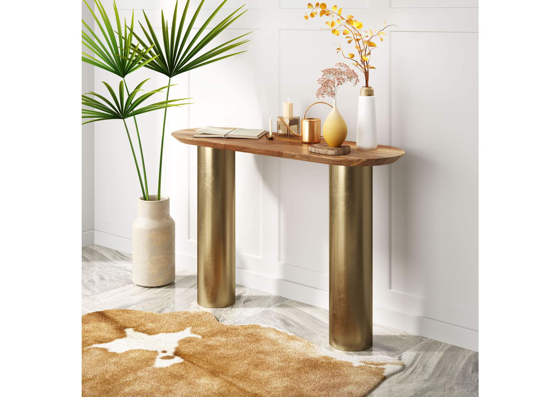 Vuite Console Table Natural & Brass,Zuo