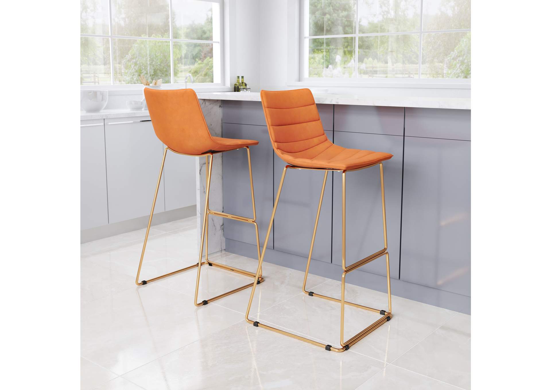 Adele Barstool (Set Of 2) Orange & Gold,Zuo