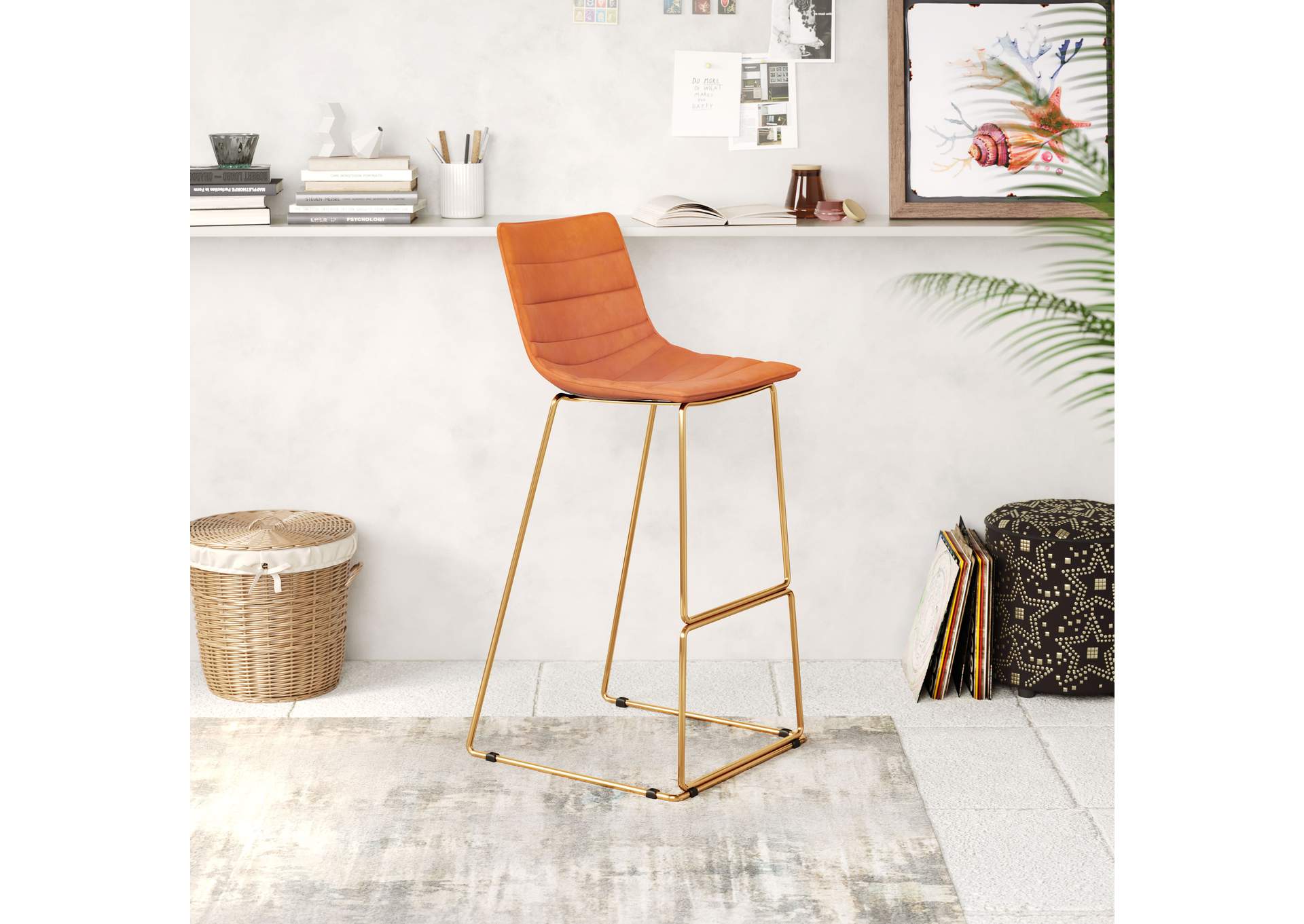 Adele Barstool (Set Of 2) Orange & Gold,Zuo