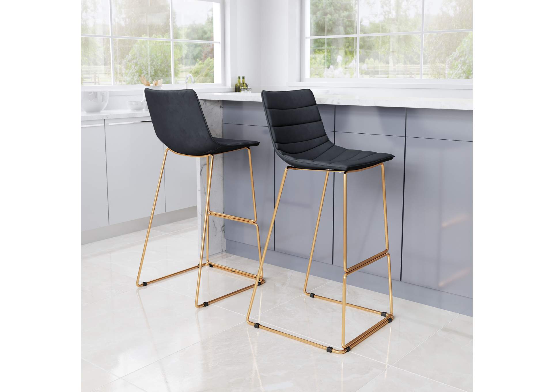 Adele Barstool (Set Of 2) Black & Gold,Zuo