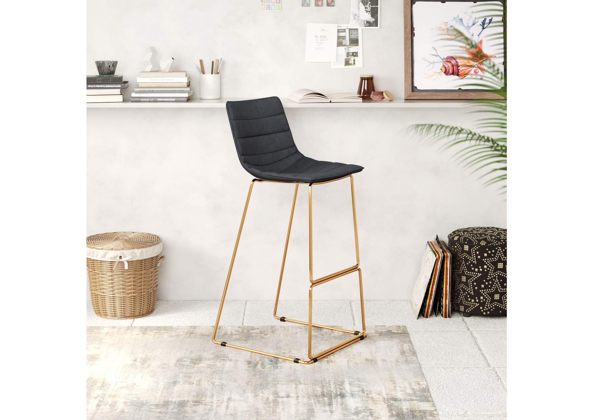Adele Barstool (Set Of 2) Black & Gold,Zuo