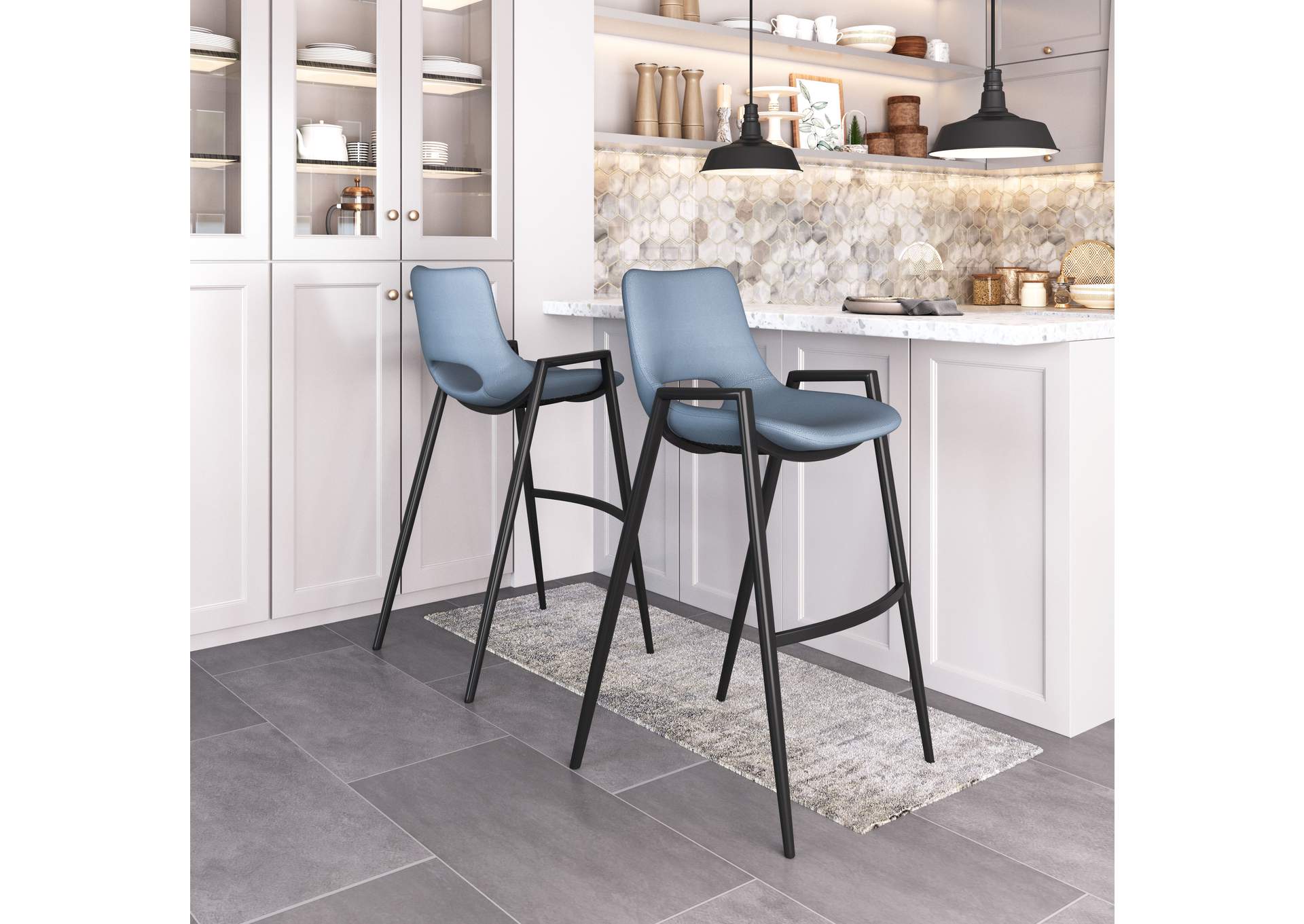 Desi Barstool Chair (Set Of 2) Blue,Zuo