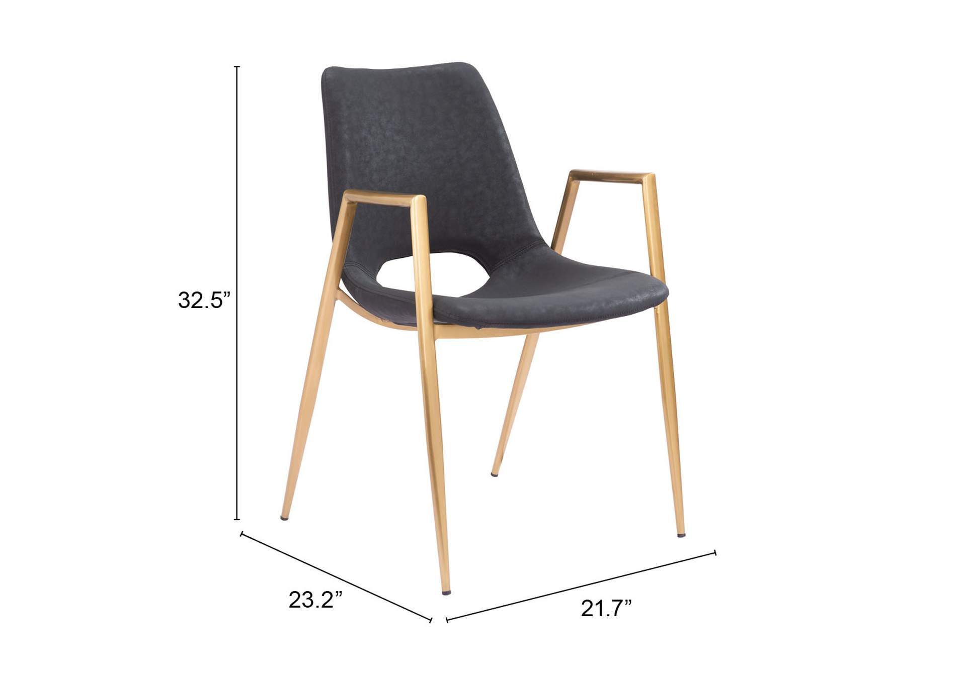 Desi Dining Chair (Set Of 2) Black & Gold,Zuo