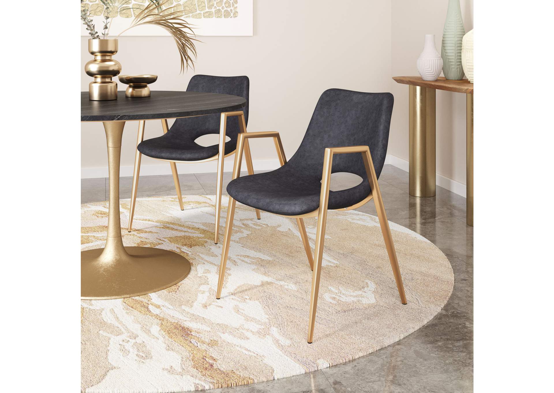 Desi Dining Chair (Set Of 2) Black & Gold,Zuo