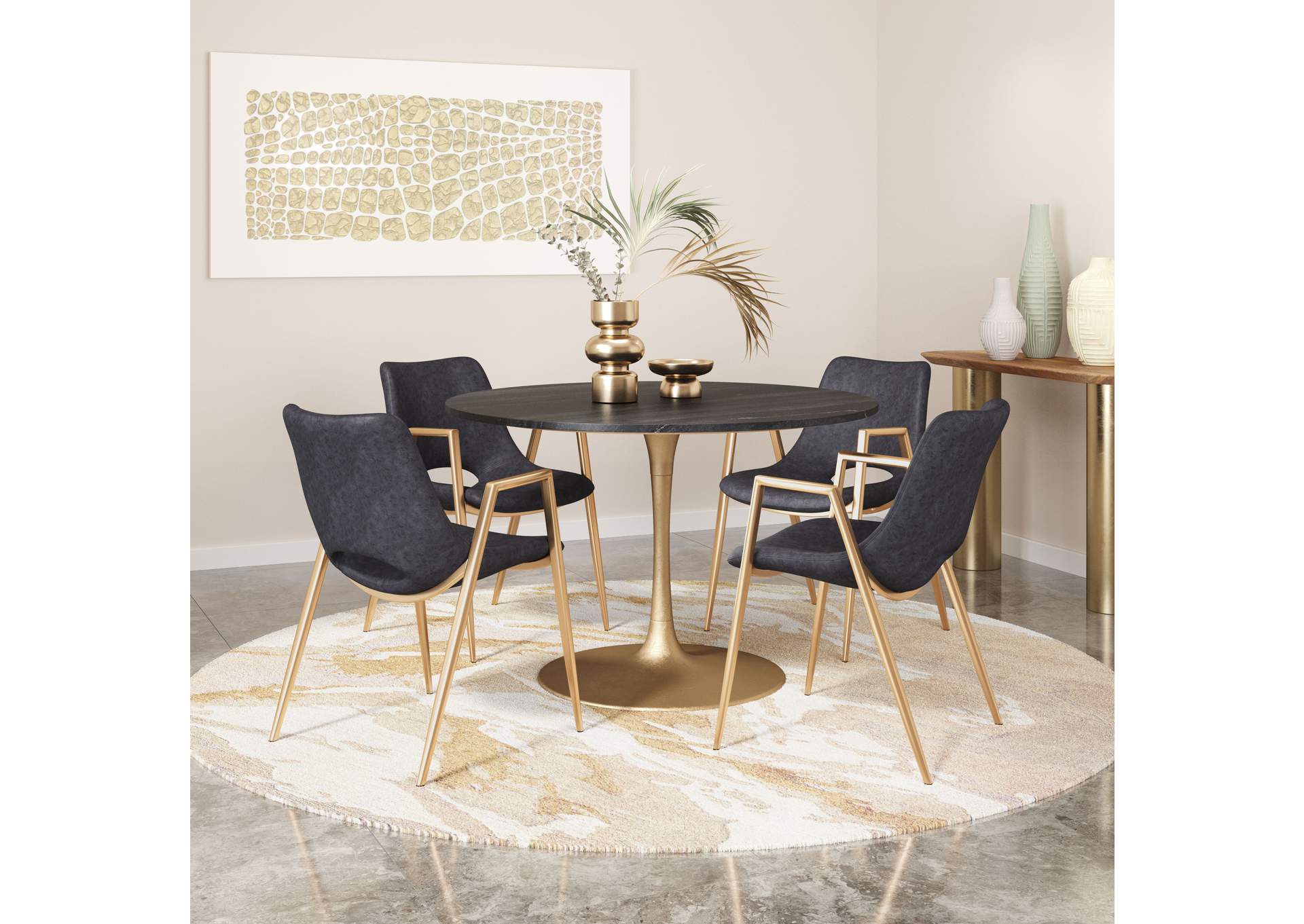 Desi Dining Chair (Set Of 2) Black & Gold,Zuo