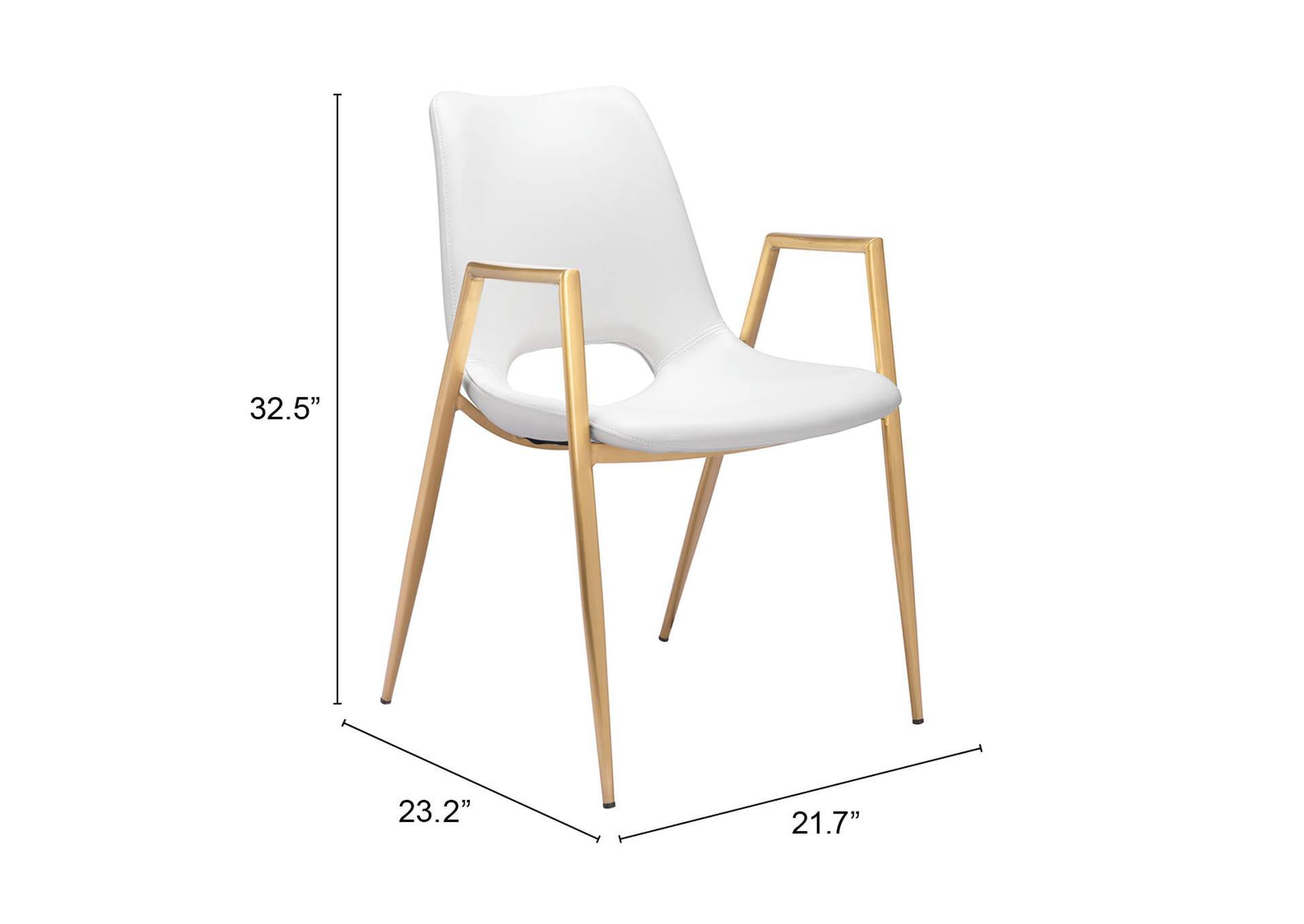 Desi Dining Chair (Set Of 2) White & Gold,Zuo