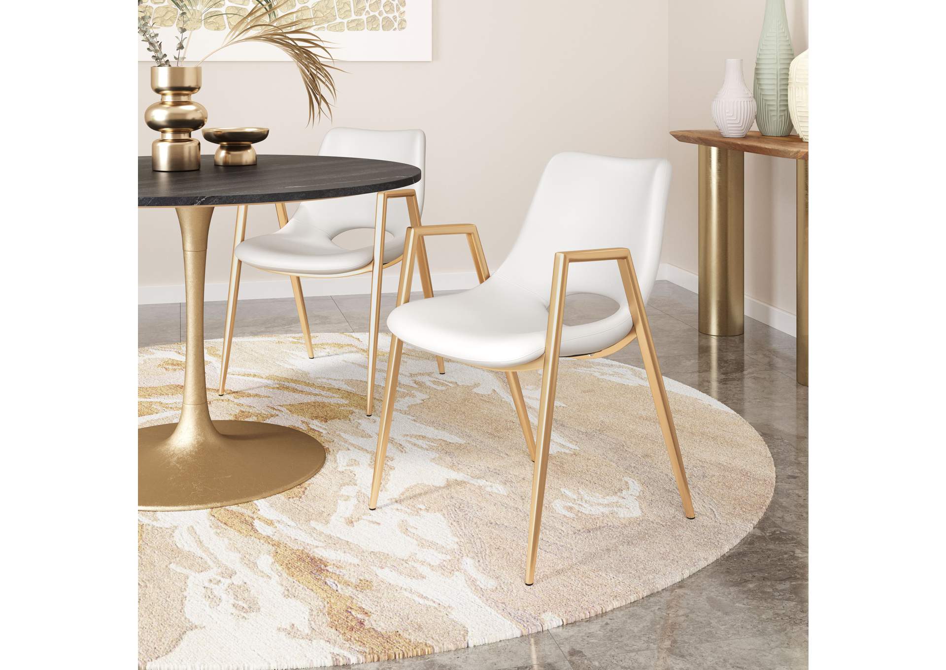Desi Dining Chair (Set Of 2) White & Gold,Zuo