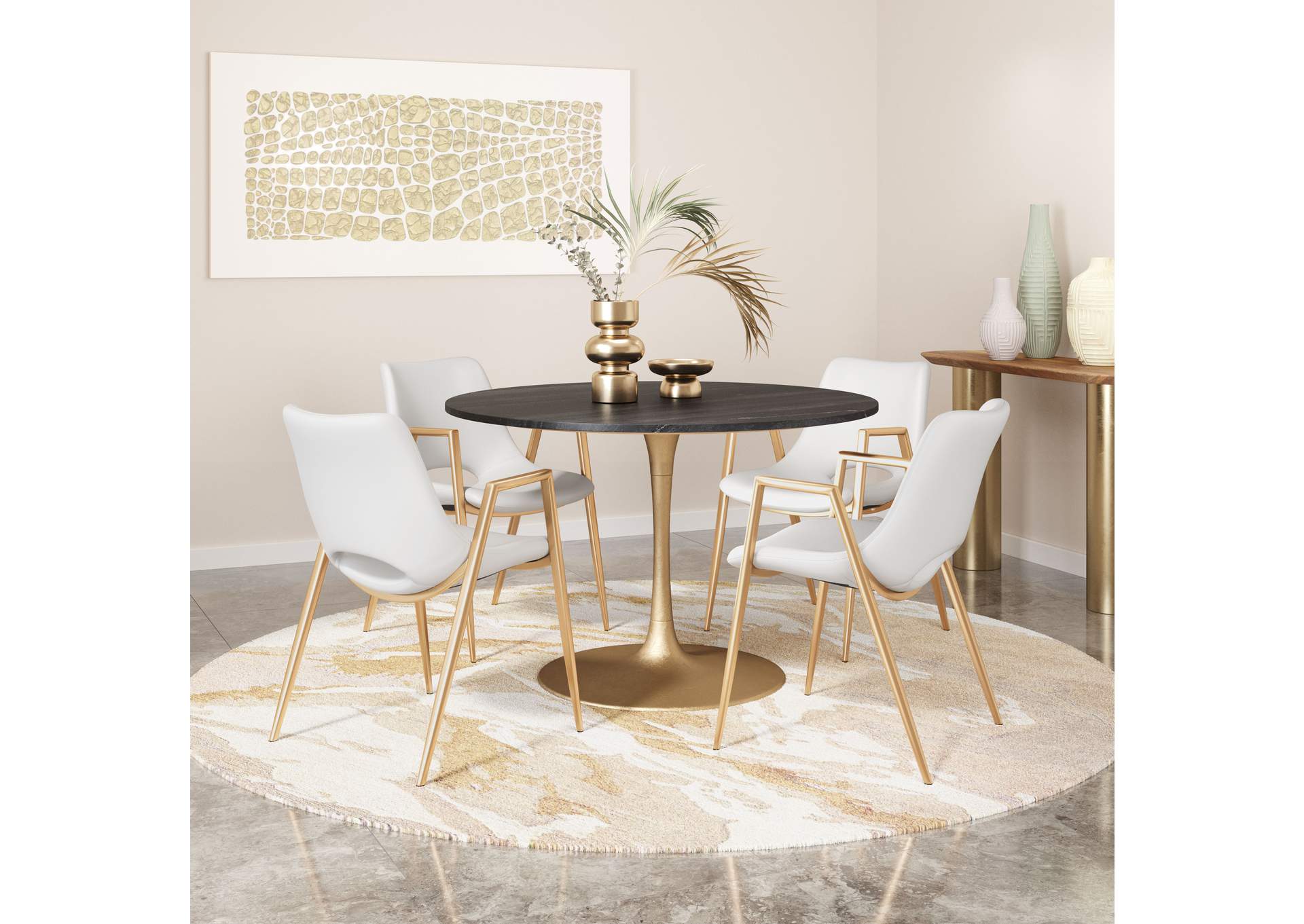 Desi Dining Chair (Set Of 2) White & Gold,Zuo