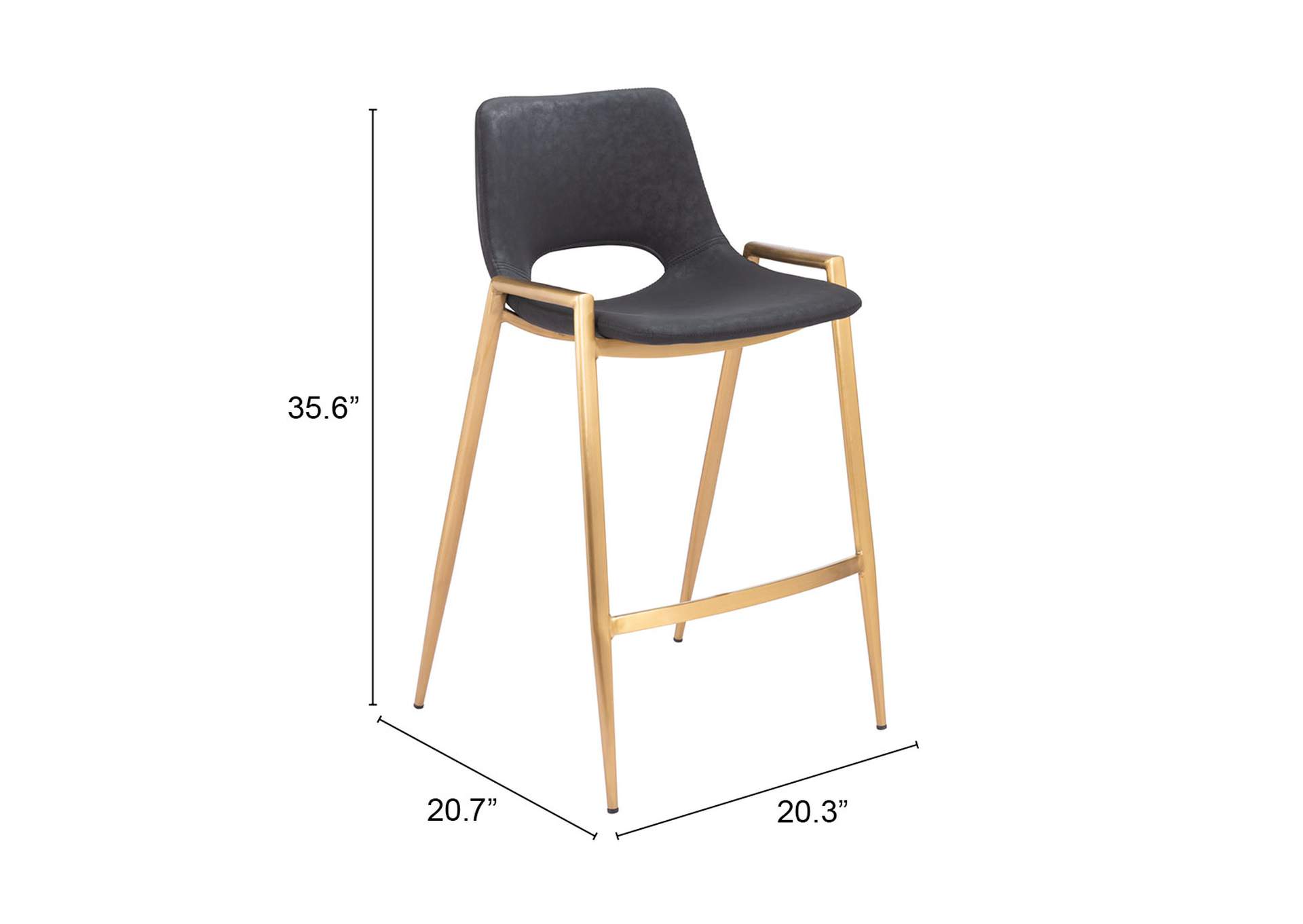 Desi Counter Stool (Set Of 2) Black & Gold,Zuo