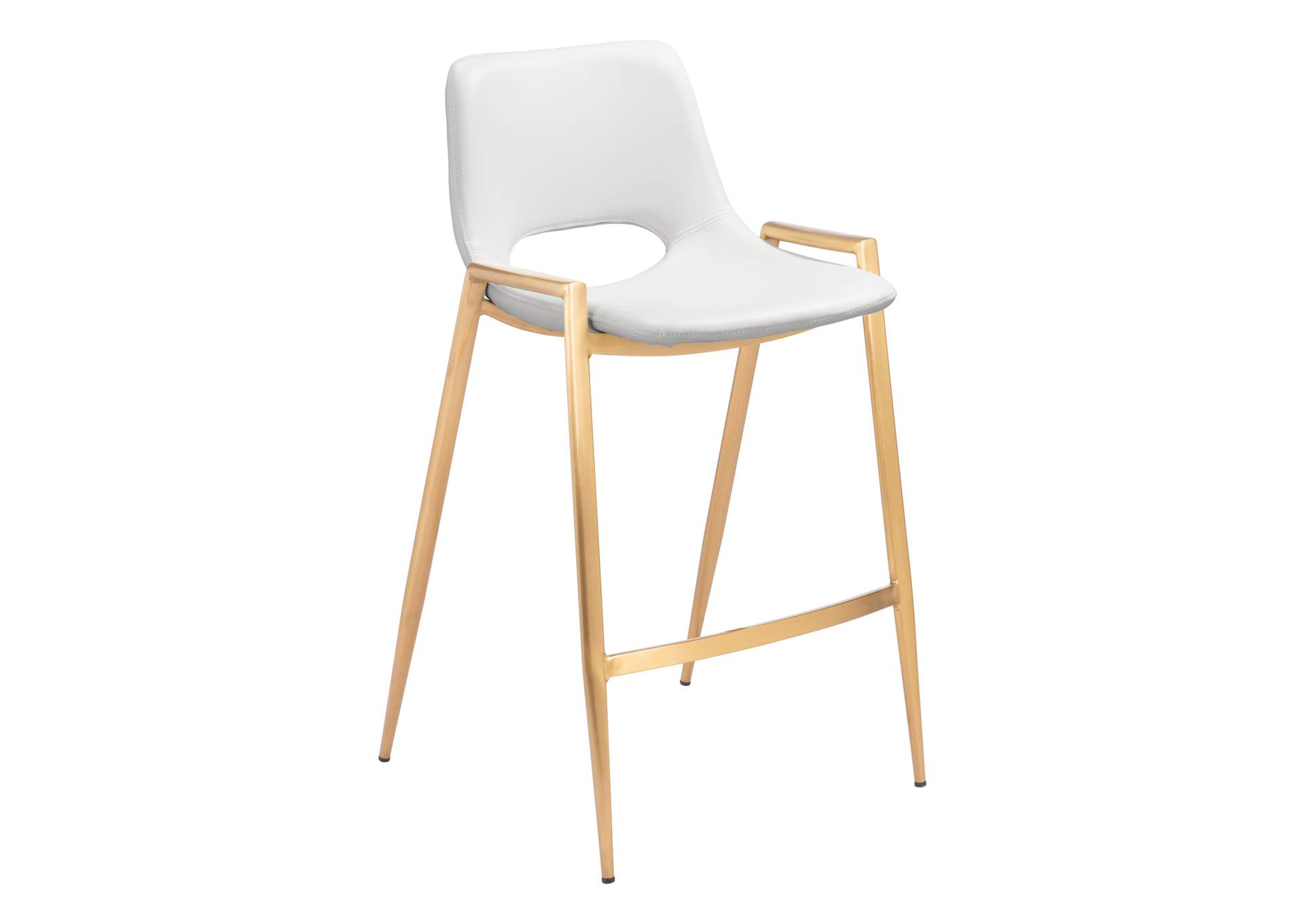 Desi Counter Stool (Set Of 2) White & Gold,Zuo
