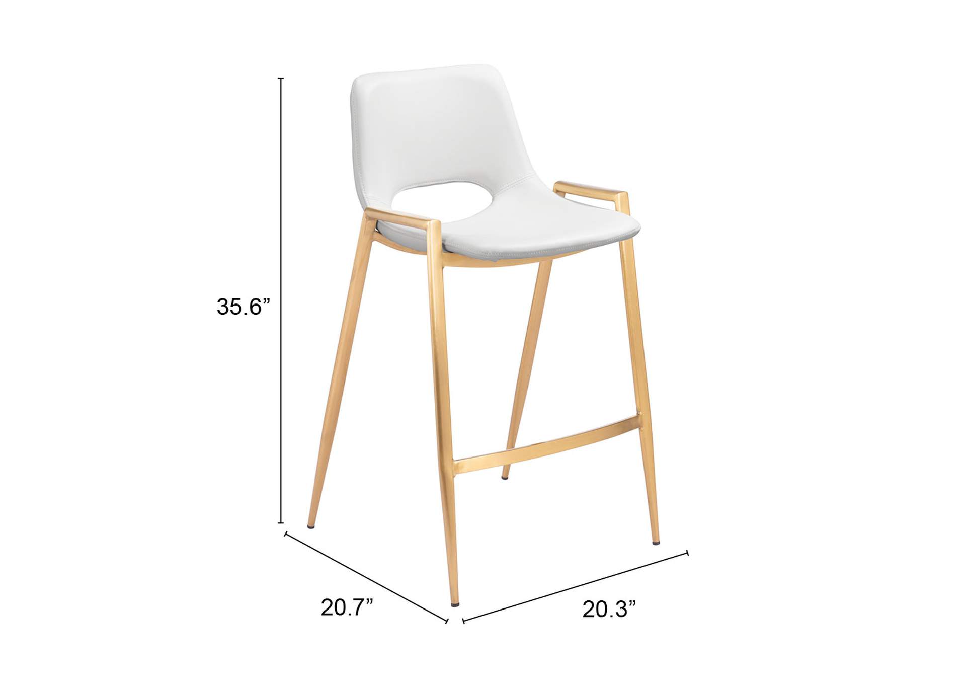 Desi Counter Stool (Set Of 2) White & Gold,Zuo
