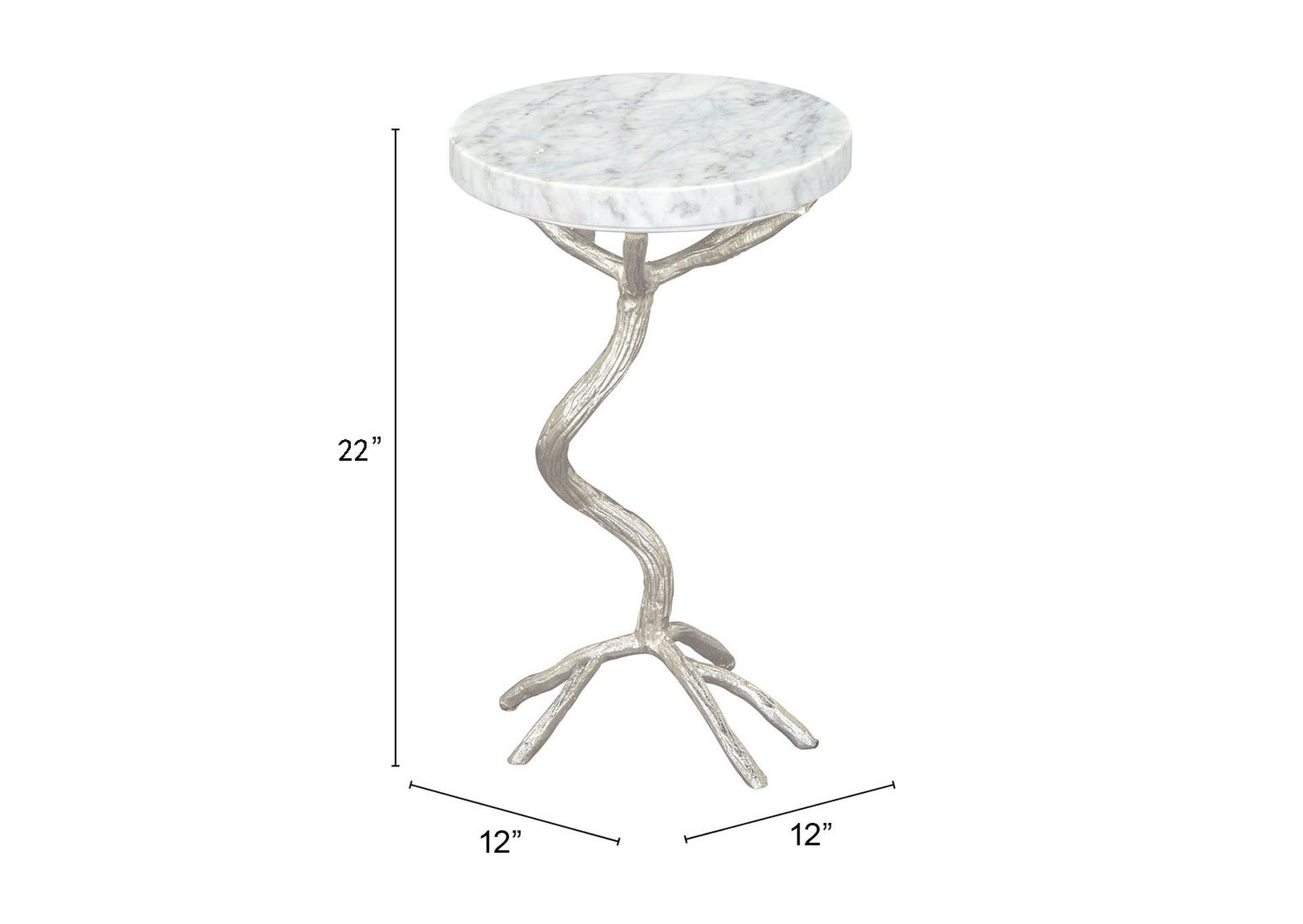 Joel Side Table White & Silver,Zuo