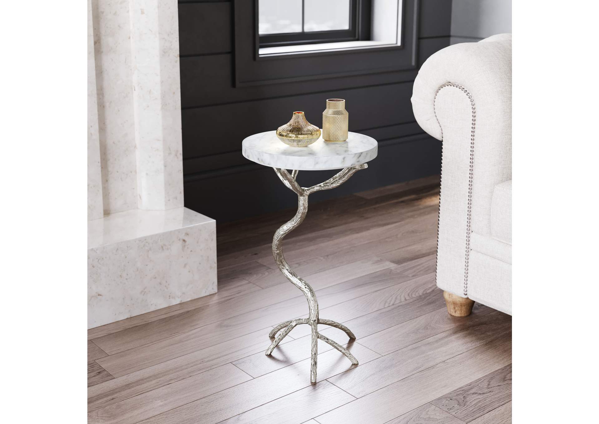 Joel Side Table White & Silver,Zuo