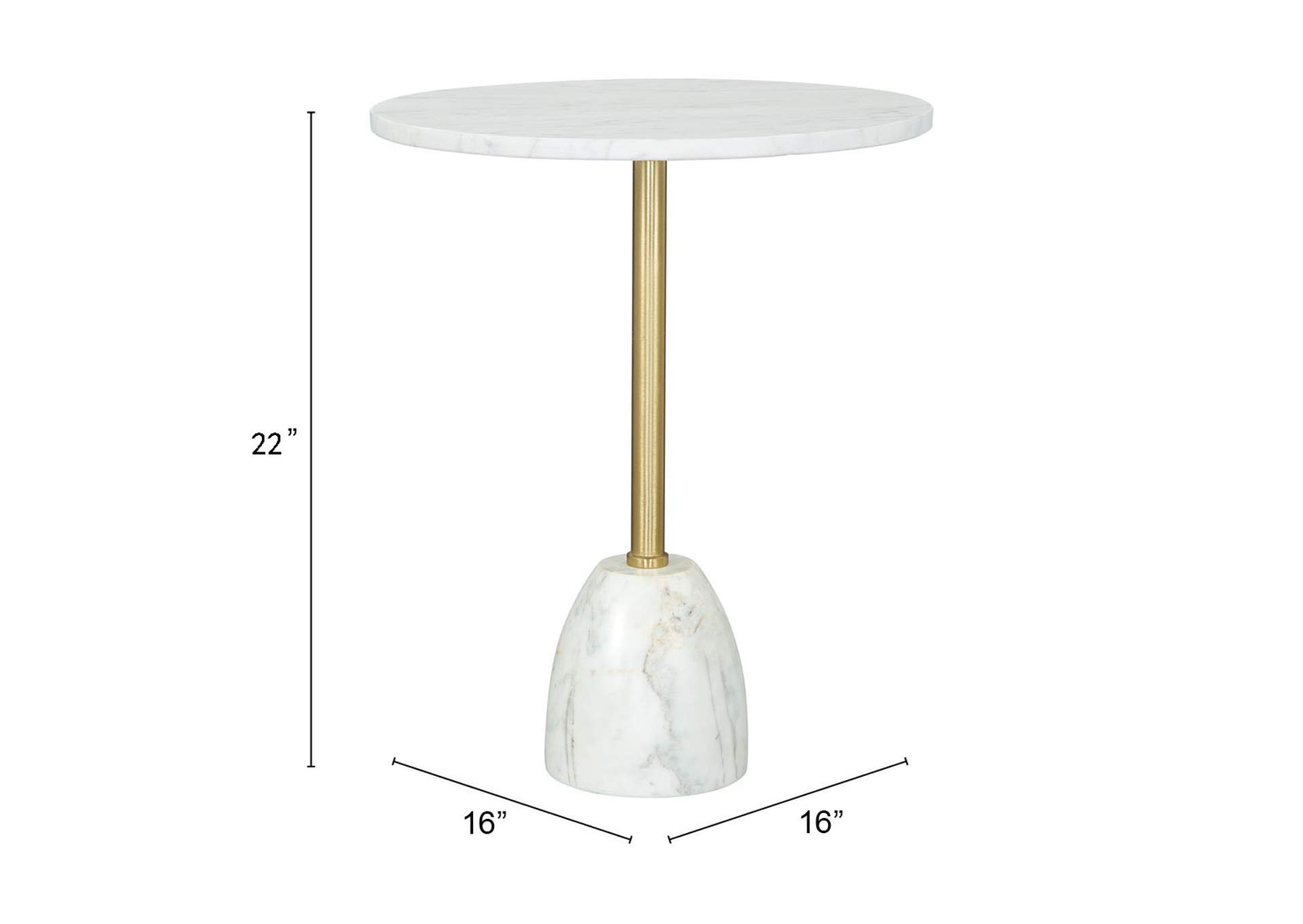 Cynthia Side Table White & Gold,Zuo