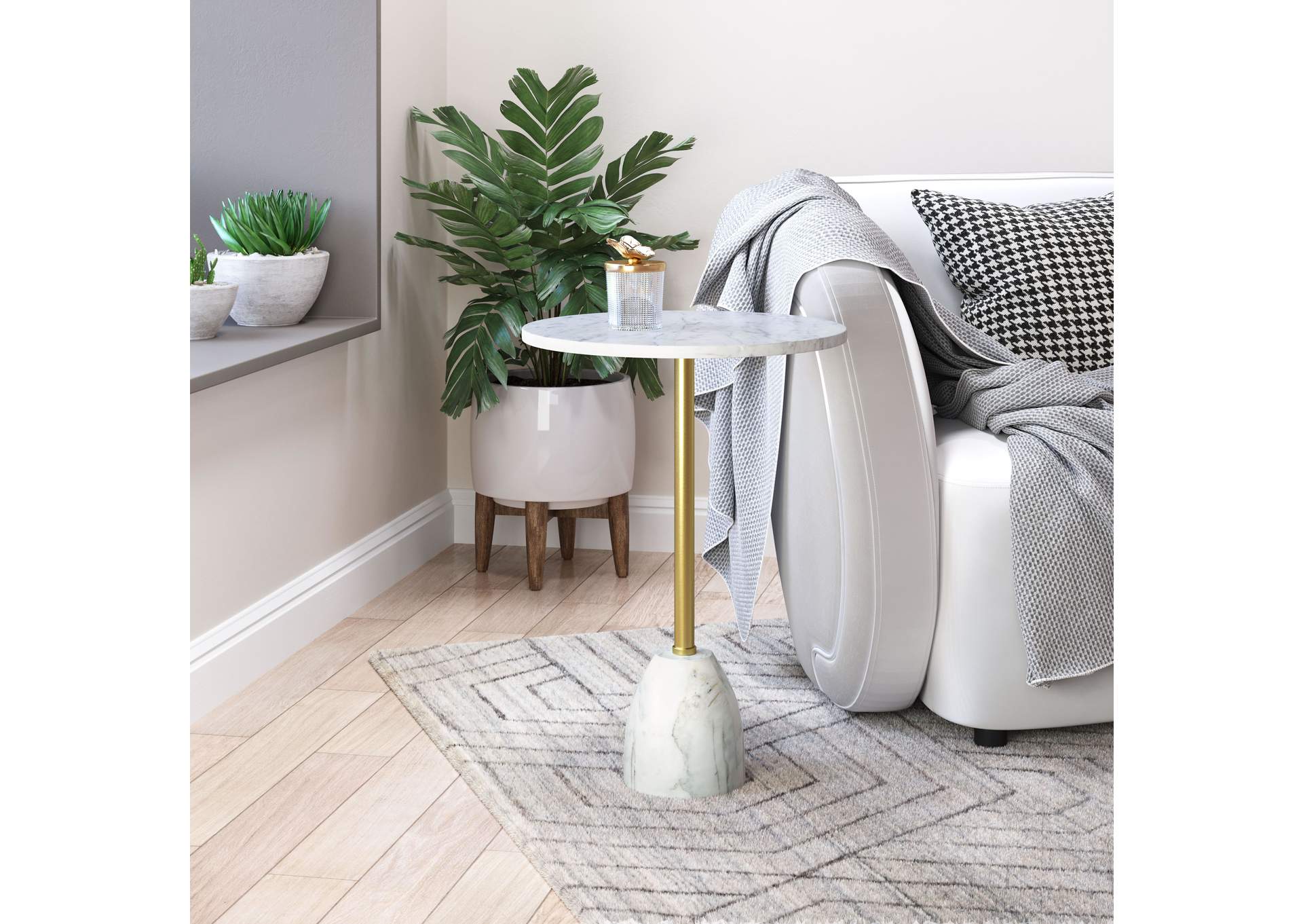 Cynthia Side Table White & Gold,Zuo