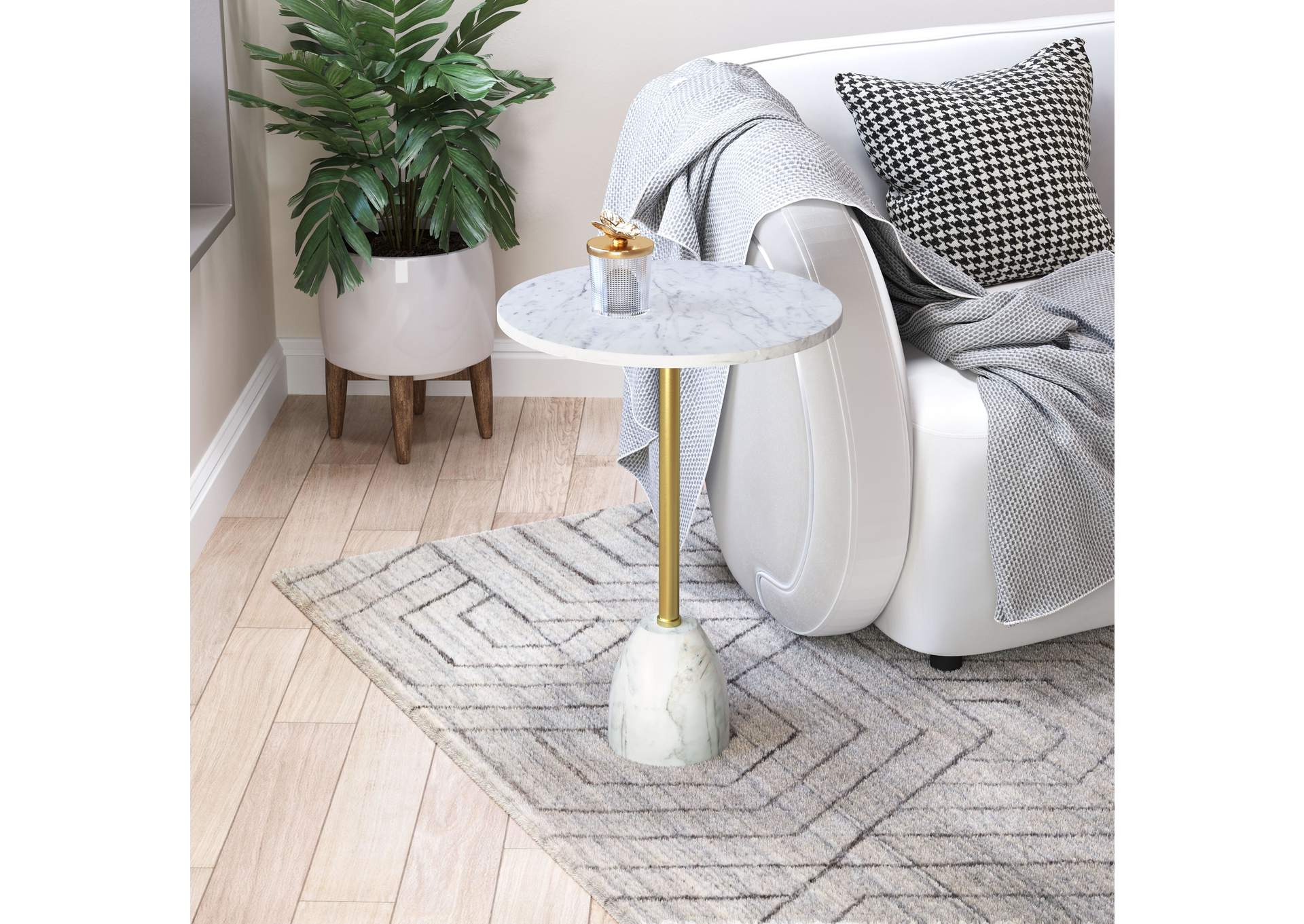 Cynthia Side Table White & Gold,Zuo