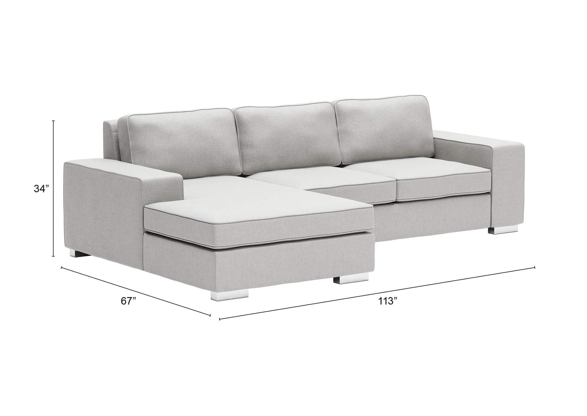 Brickell Sectional Light Gray,Zuo