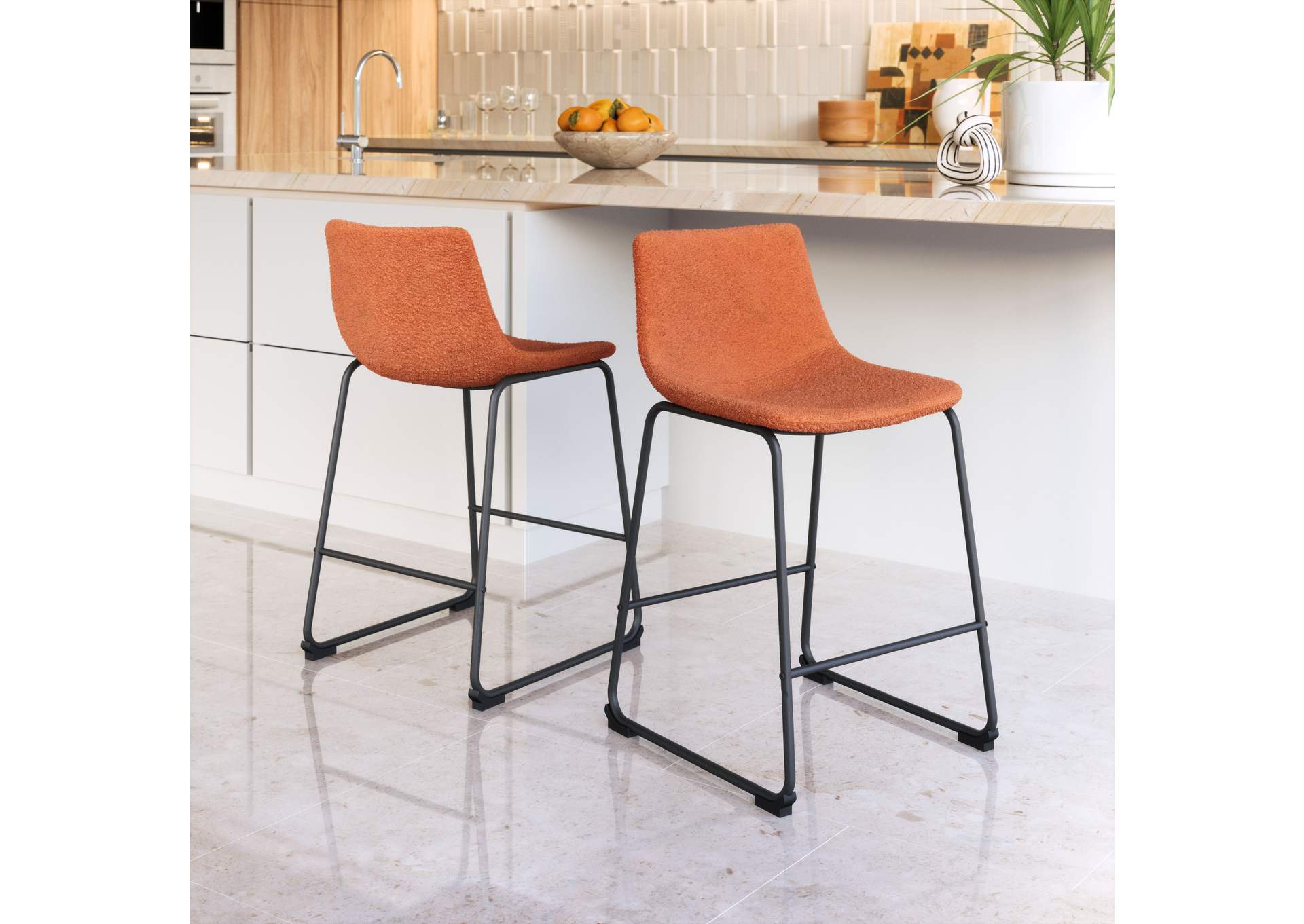Smart Counter Stool (Set Of 2) Burnt Orange,Zuo