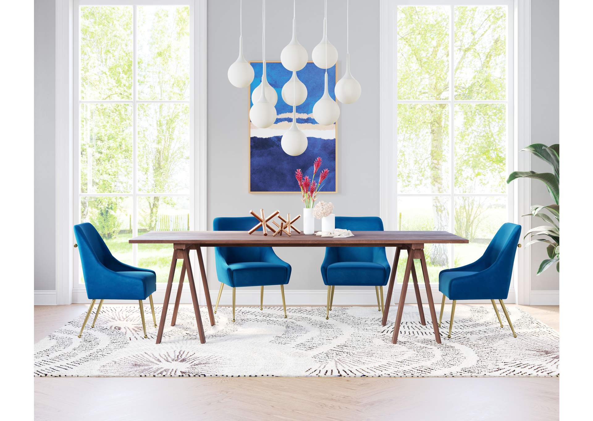 Maxine Dining Chair Navy Blue & Gold,Zuo