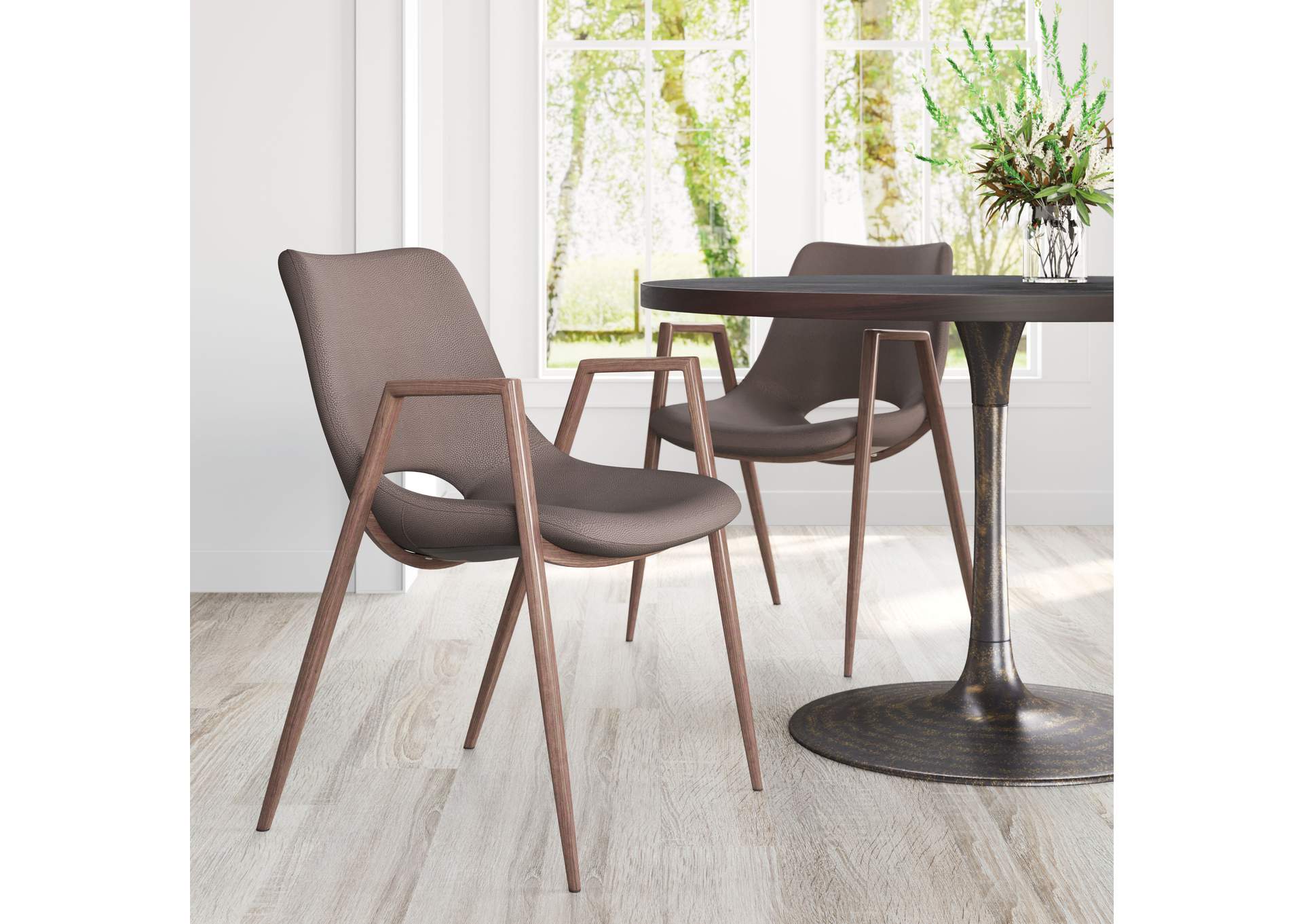 Desi Dining Chair (Set Of 2) Brown & Walnut,Zuo