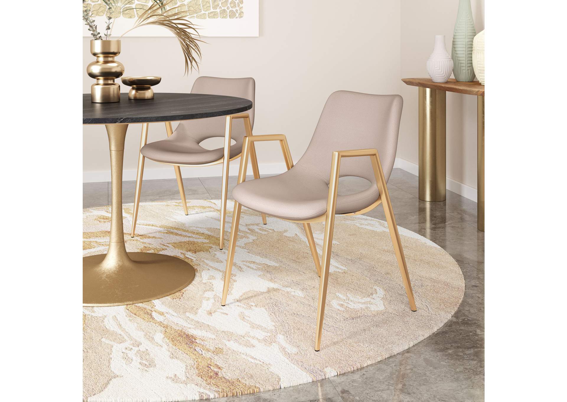 Desi Dining Chair (Set Of 2) Beige & Gold,Zuo