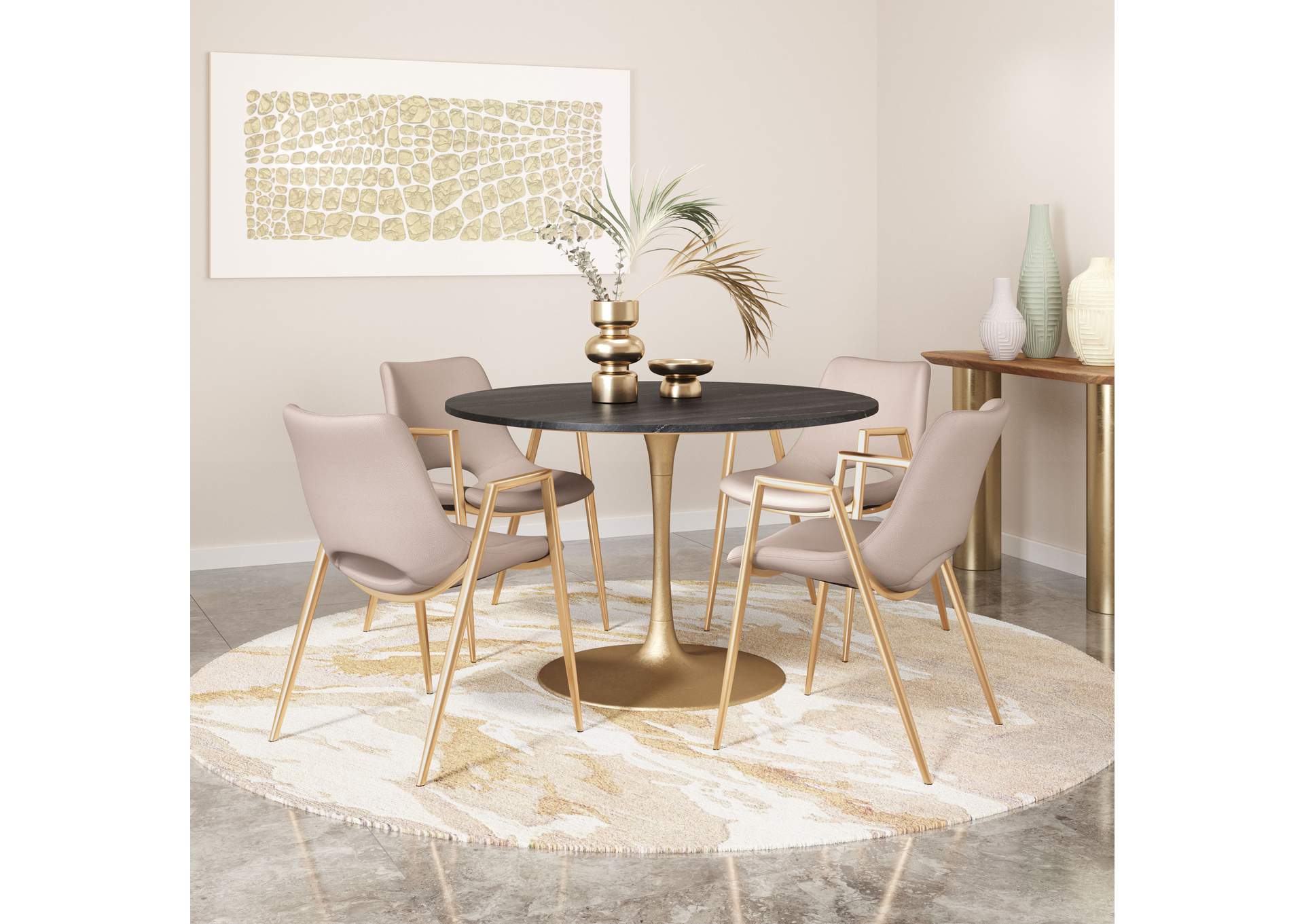Desi Dining Chair (Set Of 2) Beige & Gold,Zuo