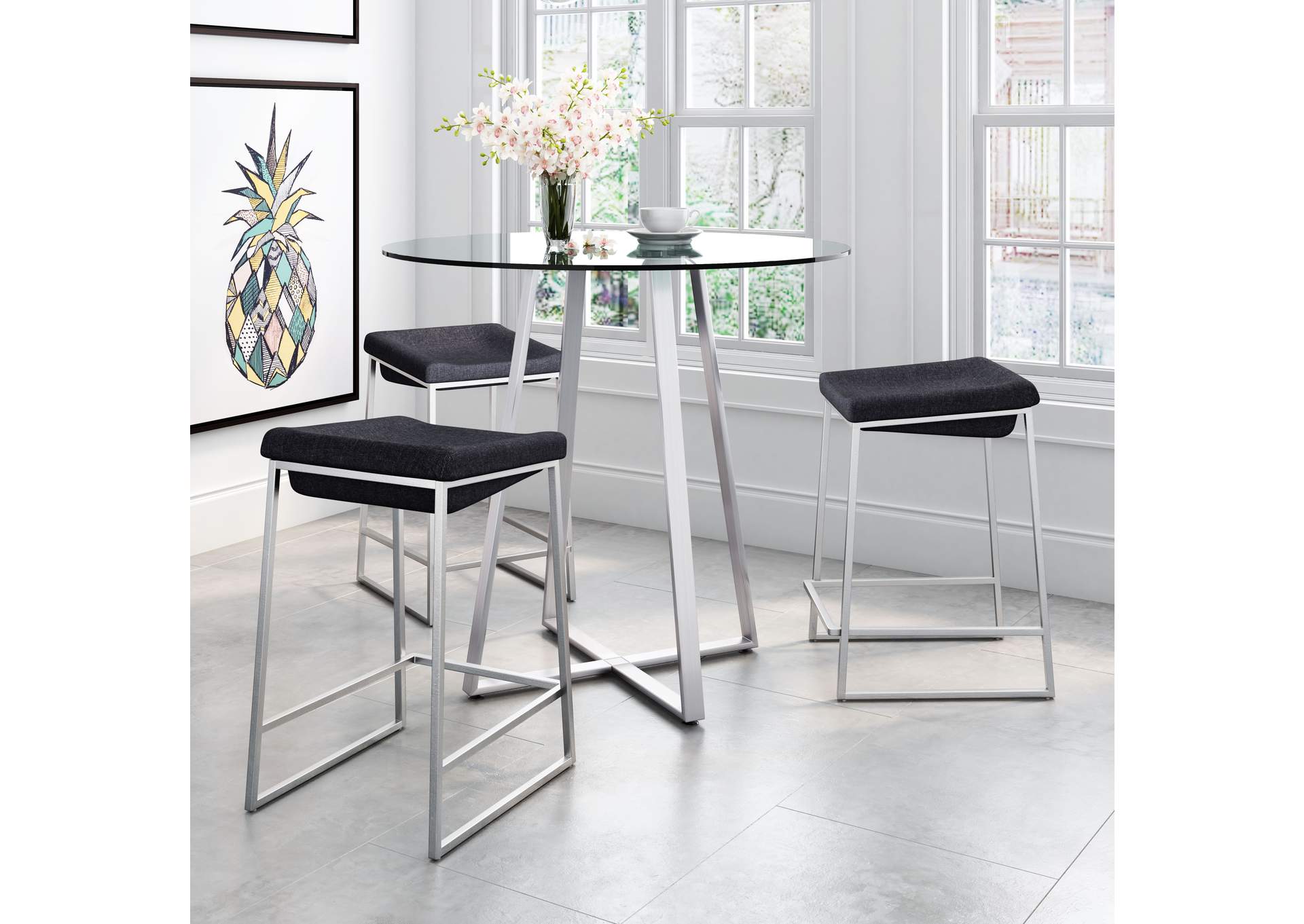 Lids Counter Stool (Set Of 2) Dark Gray,Zuo