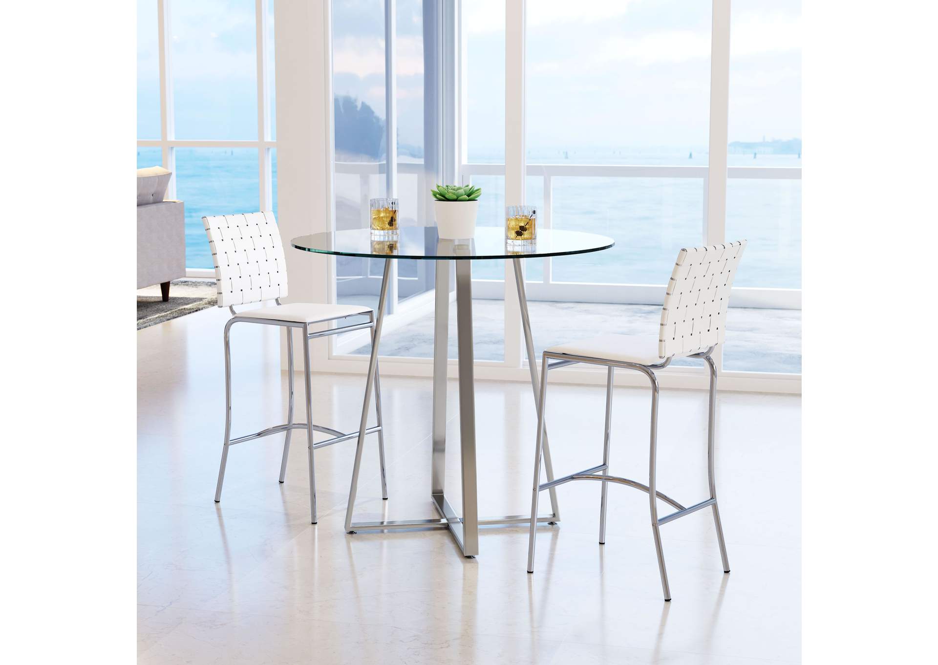 Criss Cross Counter Stool (Set Of 2) White,Zuo