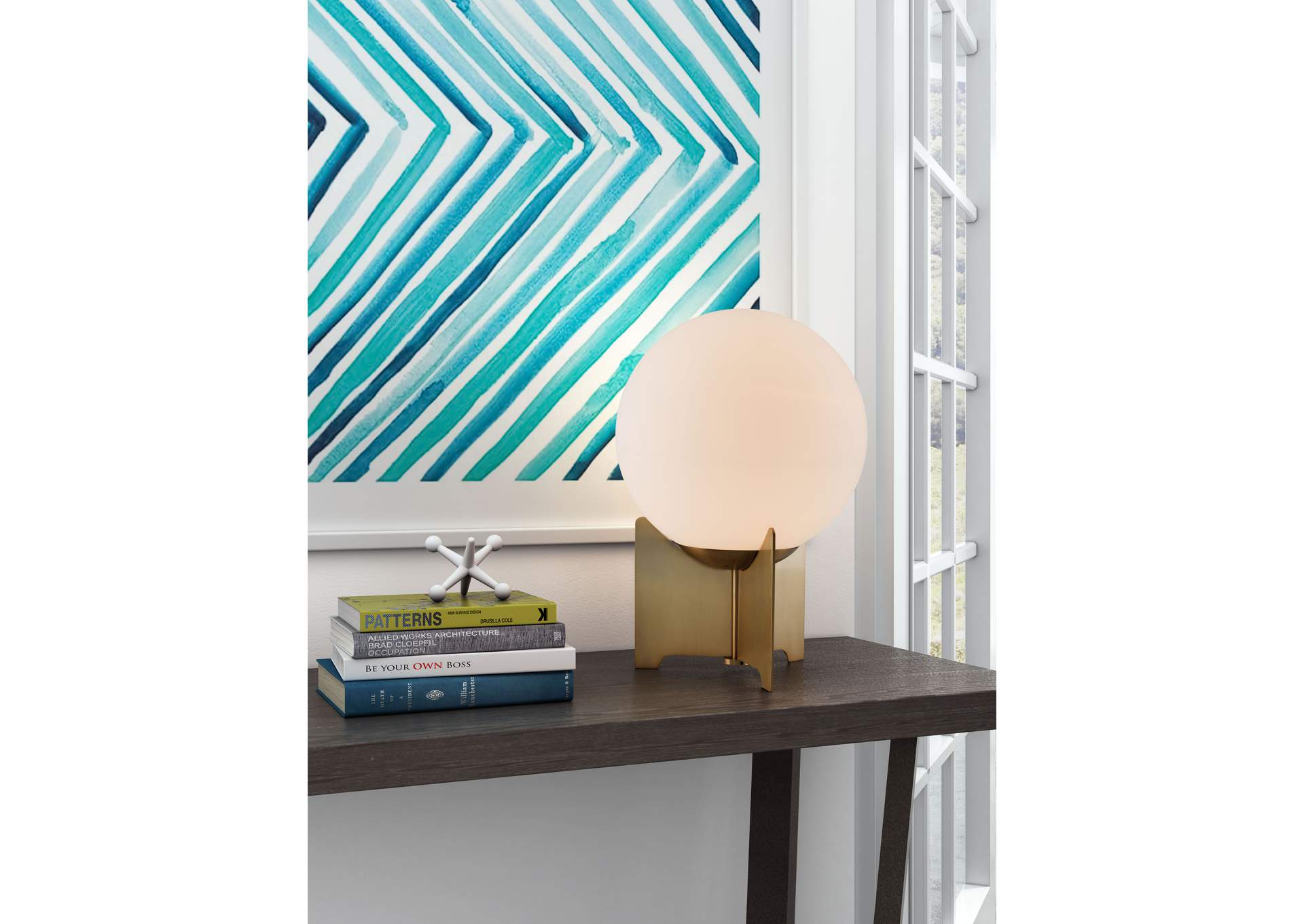 Pearl Table Lamp White & Brass,Zuo