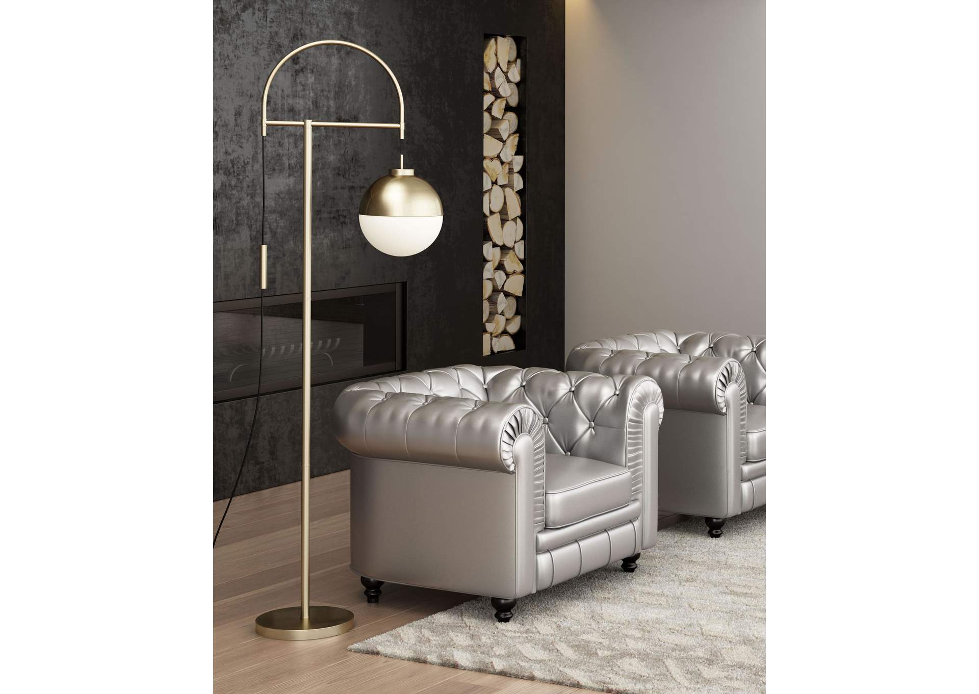 Waterloo Floor Lamp White & Bronze,Zuo