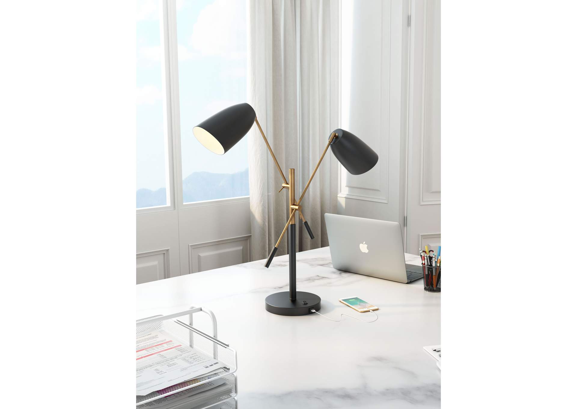 Tanner Table Lamp Black & Brass,Zuo