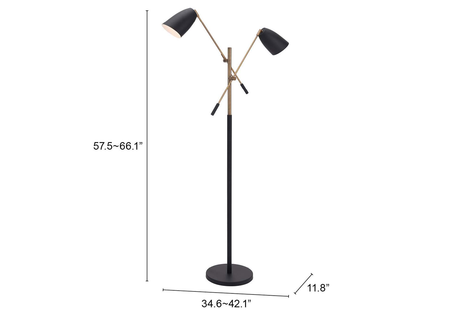 Tanner Floor Lamp Black & Brass,Zuo
