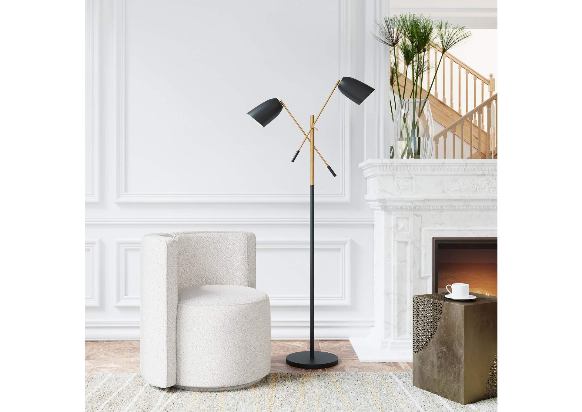 Tanner Floor Lamp Black & Brass,Zuo