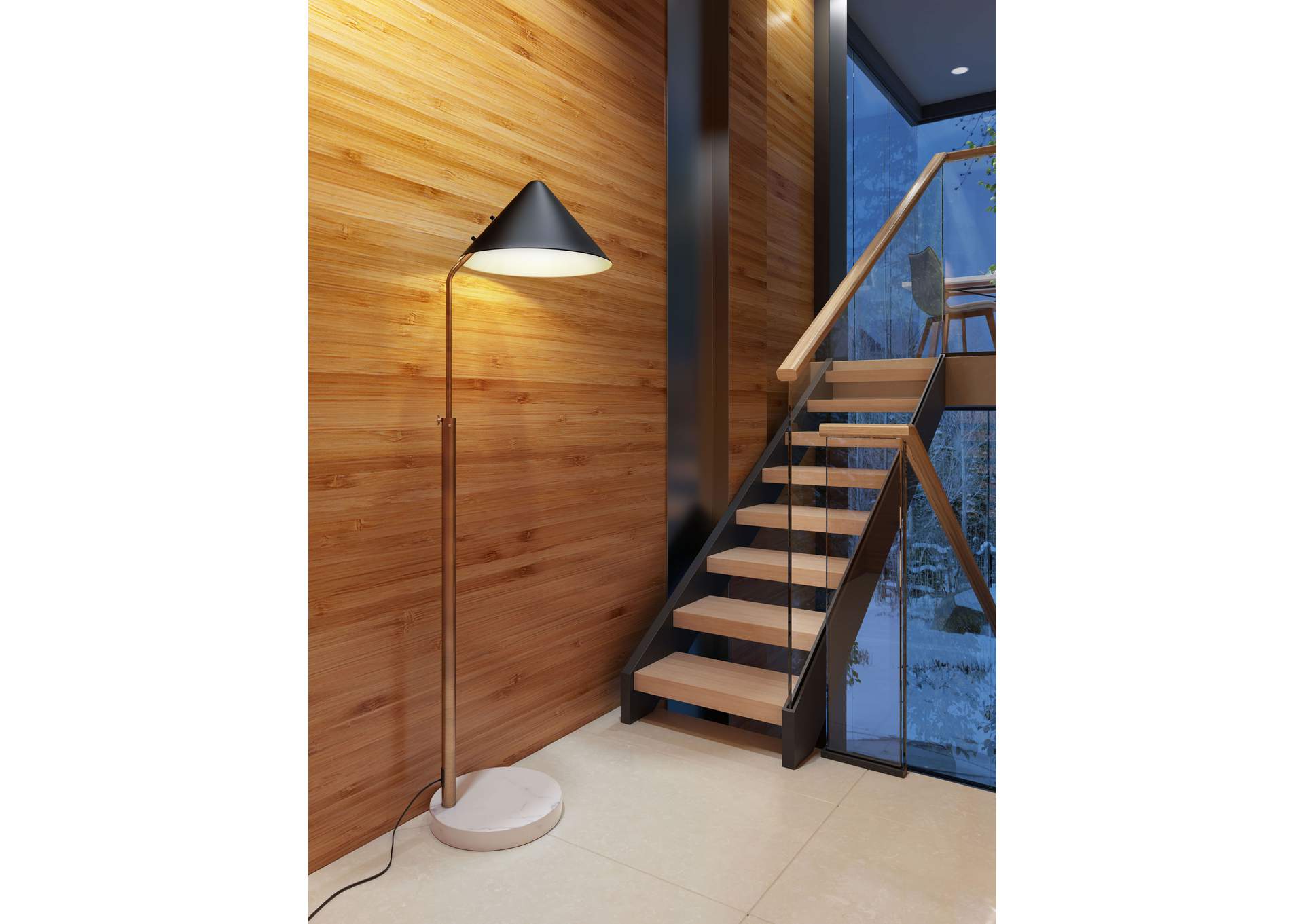 Pike Floor Lamp Black & White,Zuo