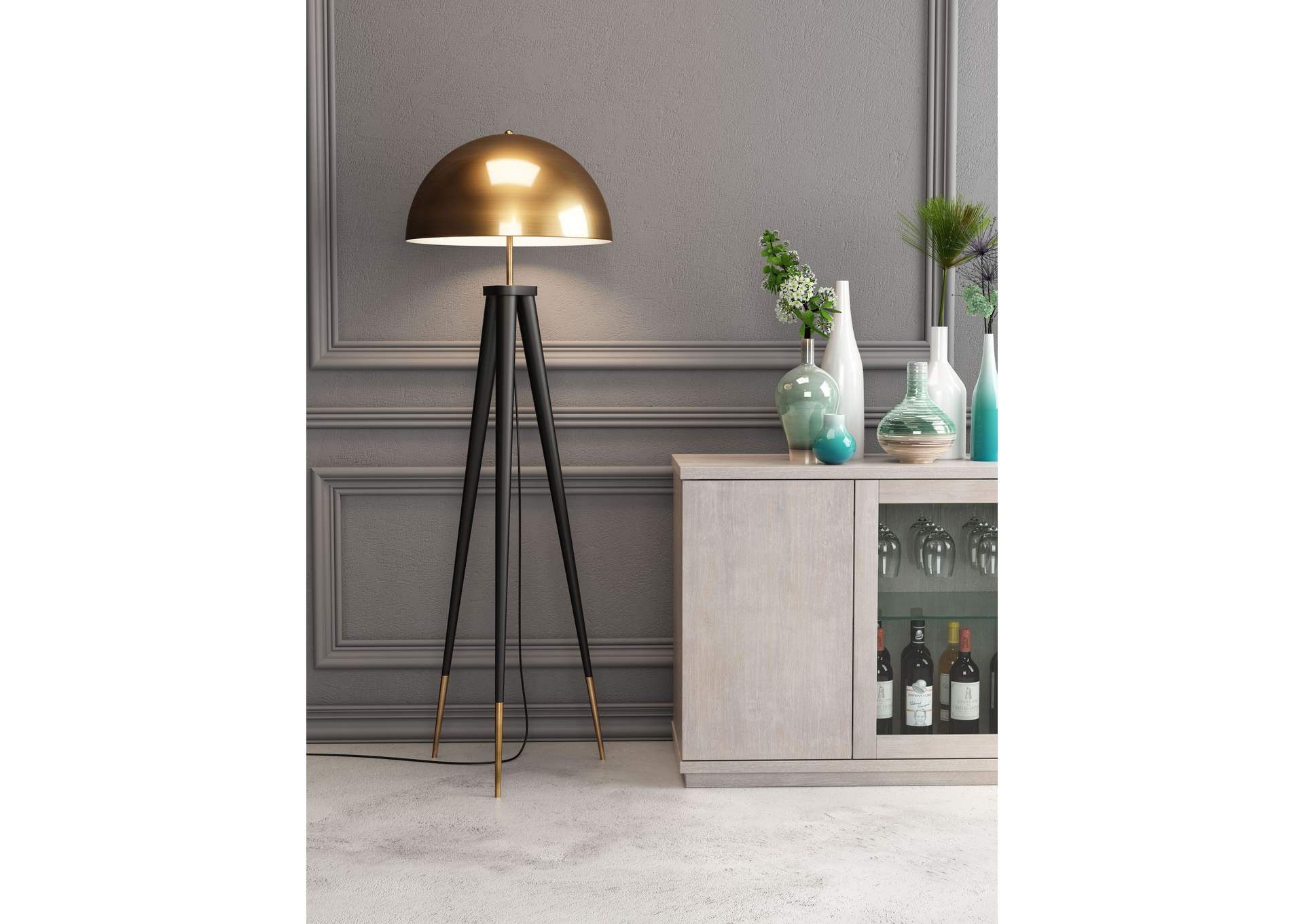 Mascot Floor Lamp Brass & Black,Zuo