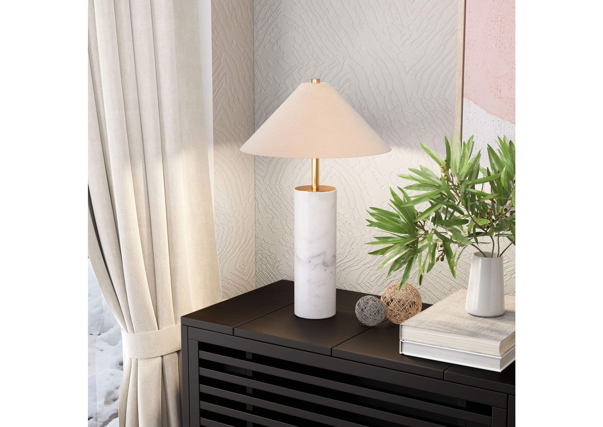 Ciara Table Lamp Beige & White,Zuo