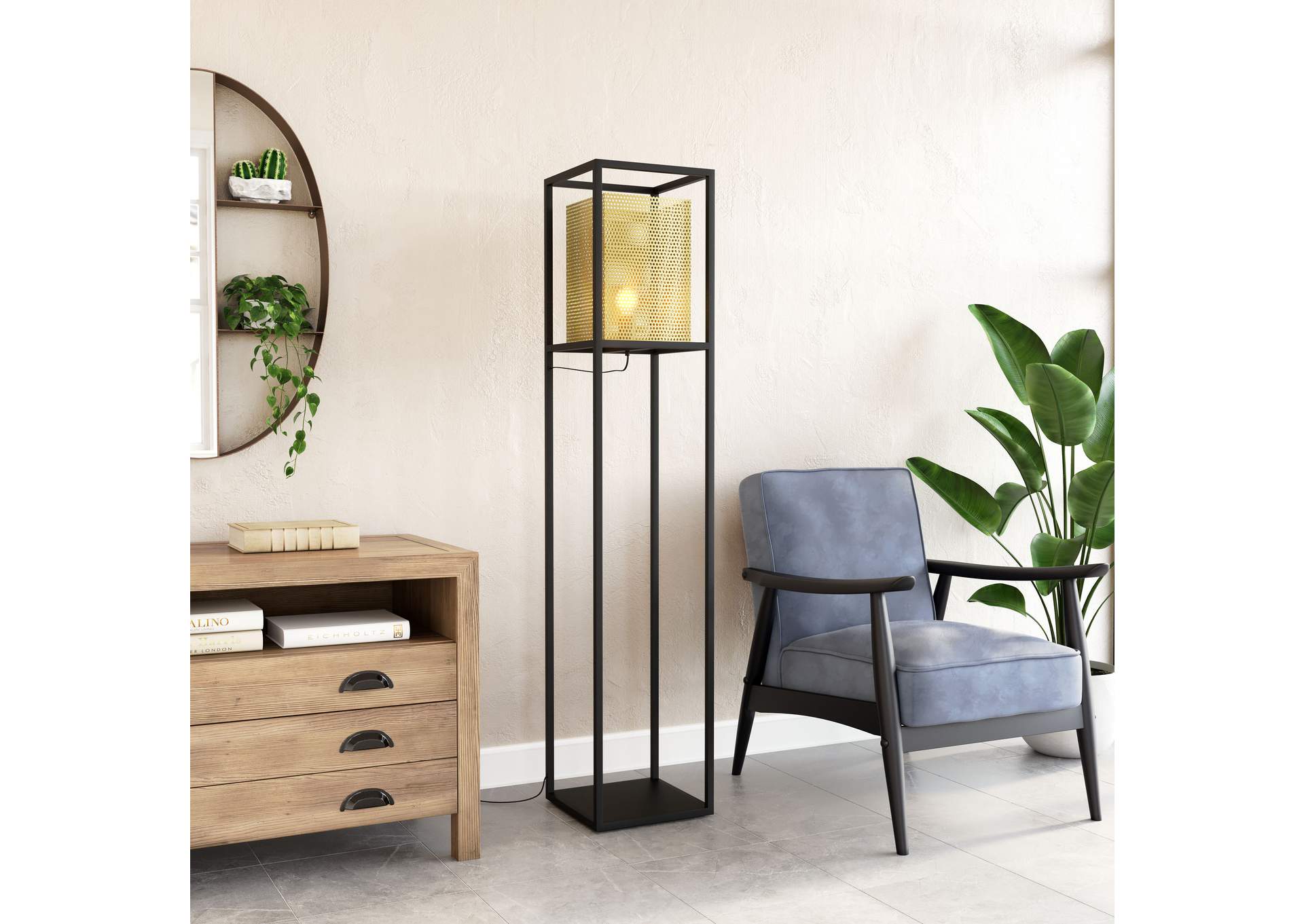 Yves Floor Lamp Gold & Black,Zuo