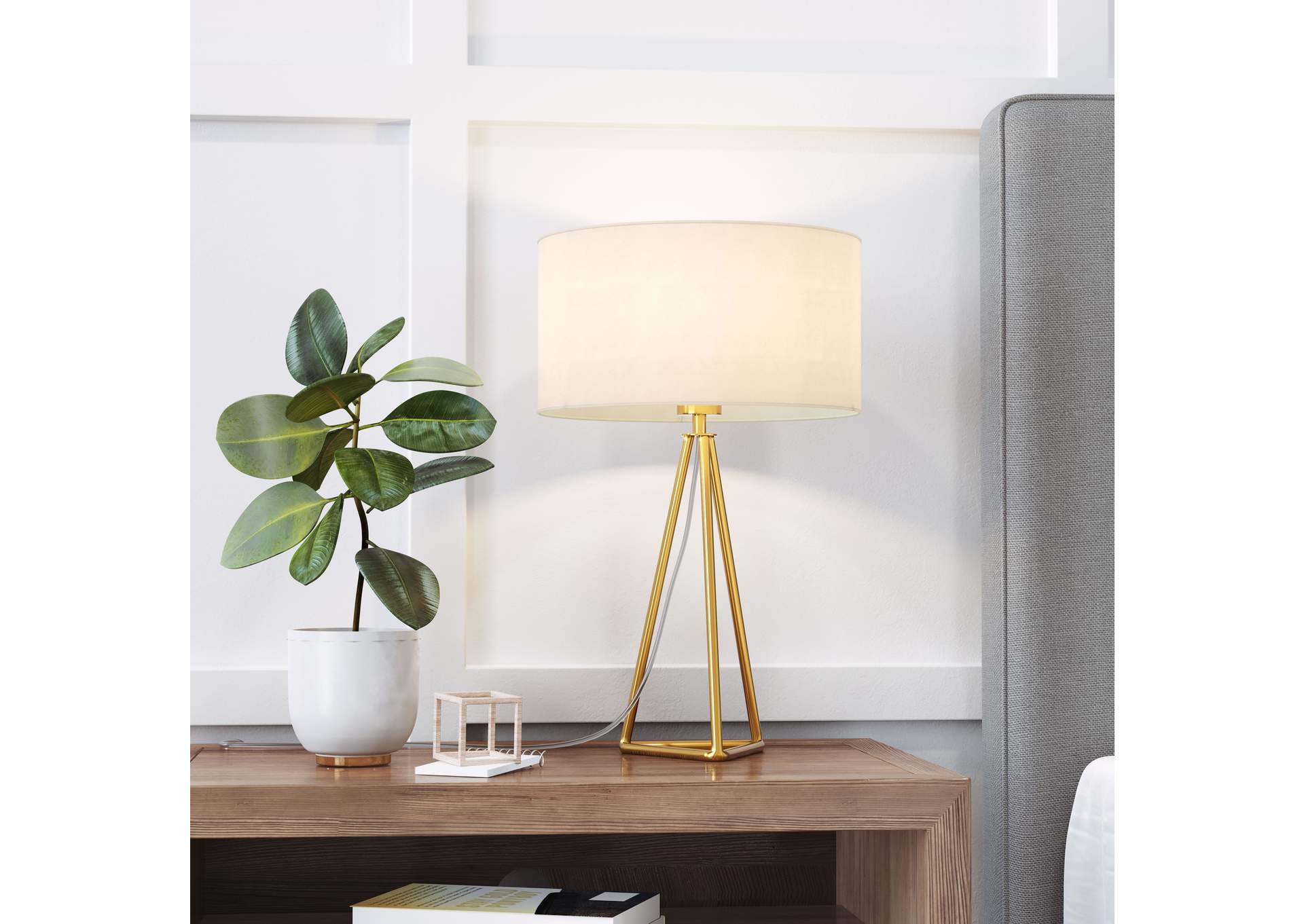 Sascha Table Lamp White & Brass,Zuo