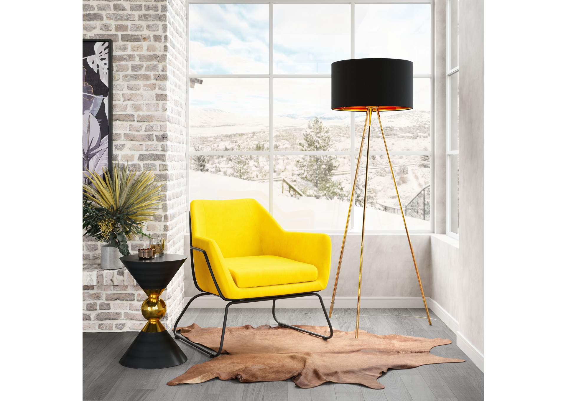 Mariel Floor Lamp Black & Gold,Zuo