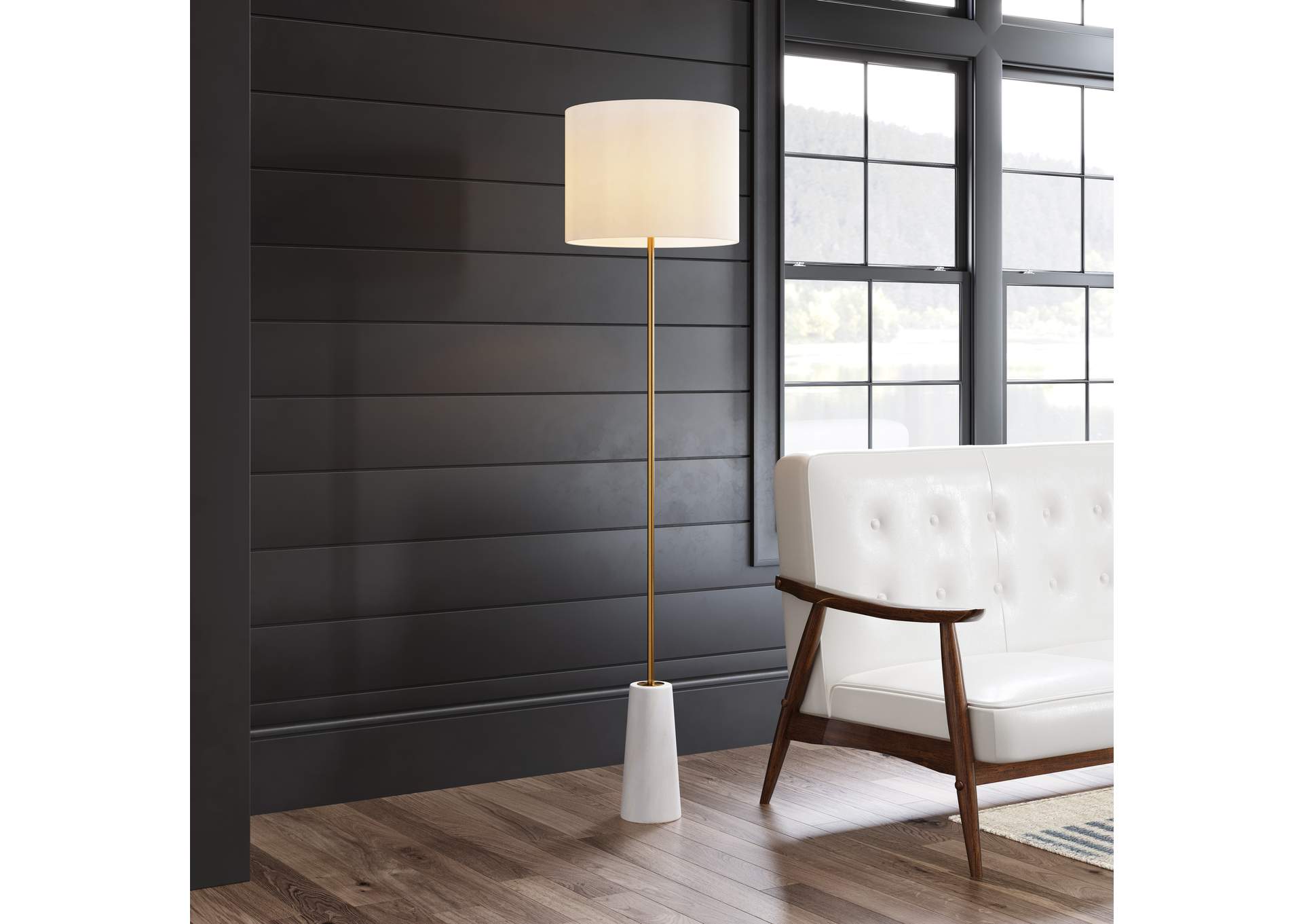 Titan Floor Lamp White & Brass,Zuo