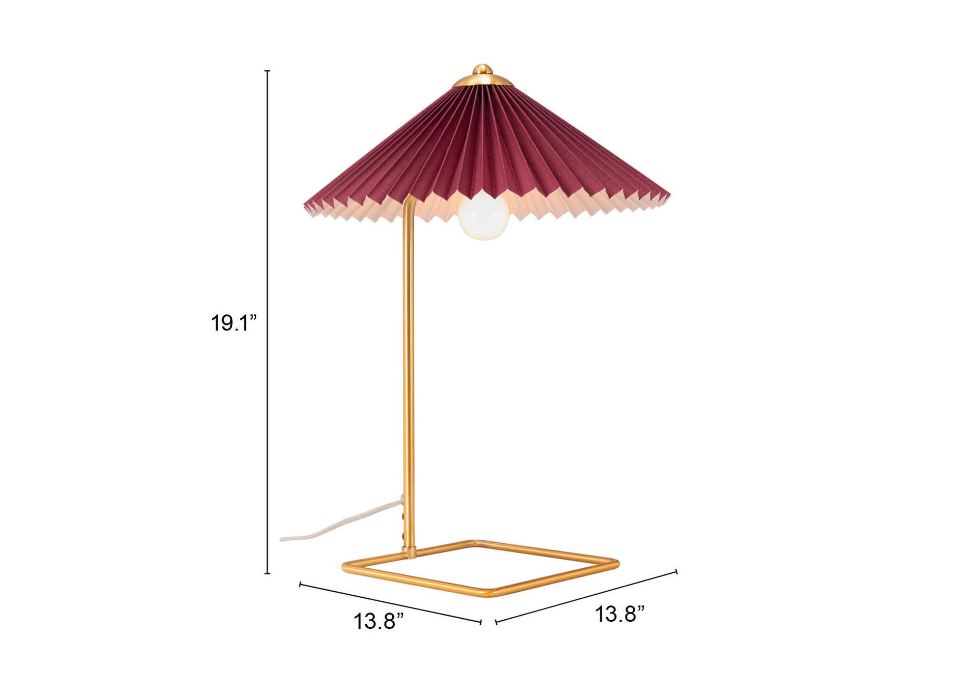 Charo Table Lamp Red & Gold,Zuo