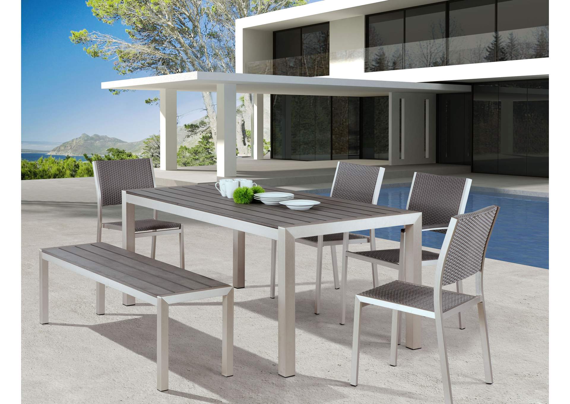 Metropolitan Double Bench Gray & Silver,Zuo