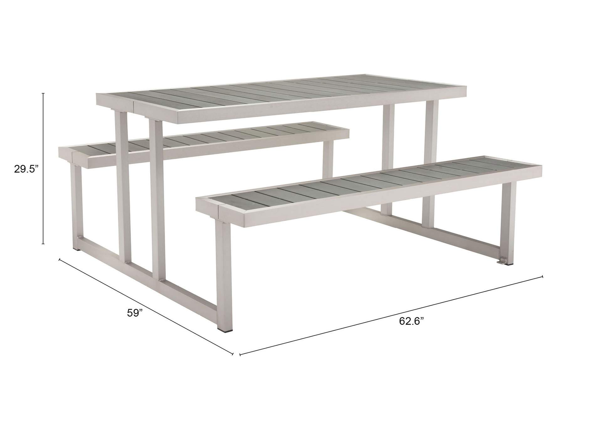 Cuomo Picnic Table Gray & Silver,Zuo