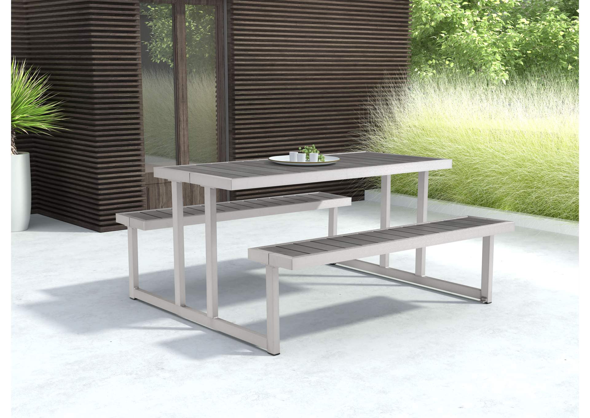 Cuomo Picnic Table Gray & Silver,Zuo
